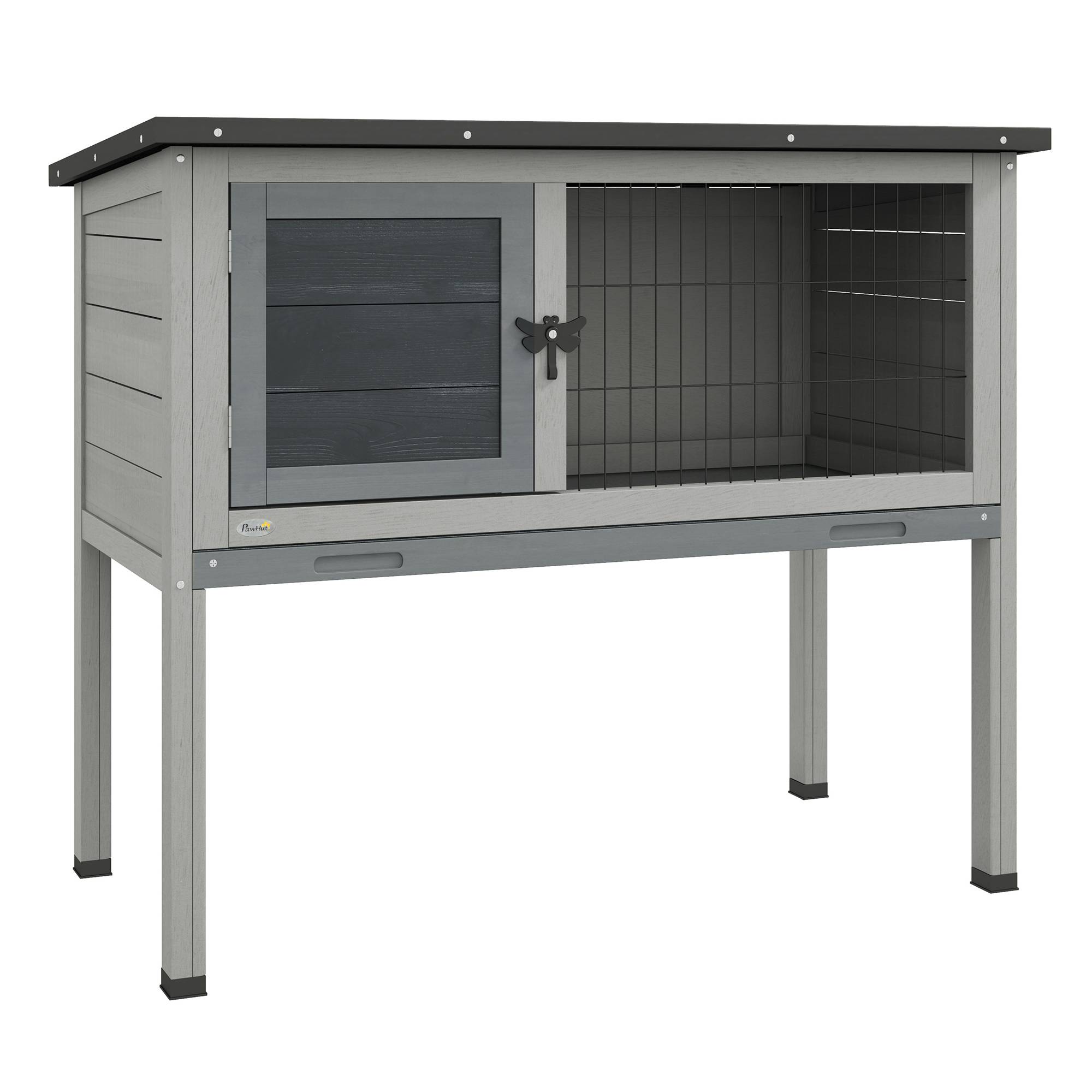 Clapier Lapin Bois Sapin Surélevé Toit Ouvrant Tiroir 84x43cm Gris Jardin - ComfortXL Pet Living - Image 2