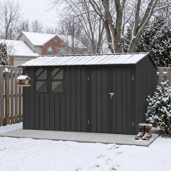 Abri de jardin métal extérieur avec établi et étagères 10,34m2 noir - ComfortXL Outdoor Living - Image 7