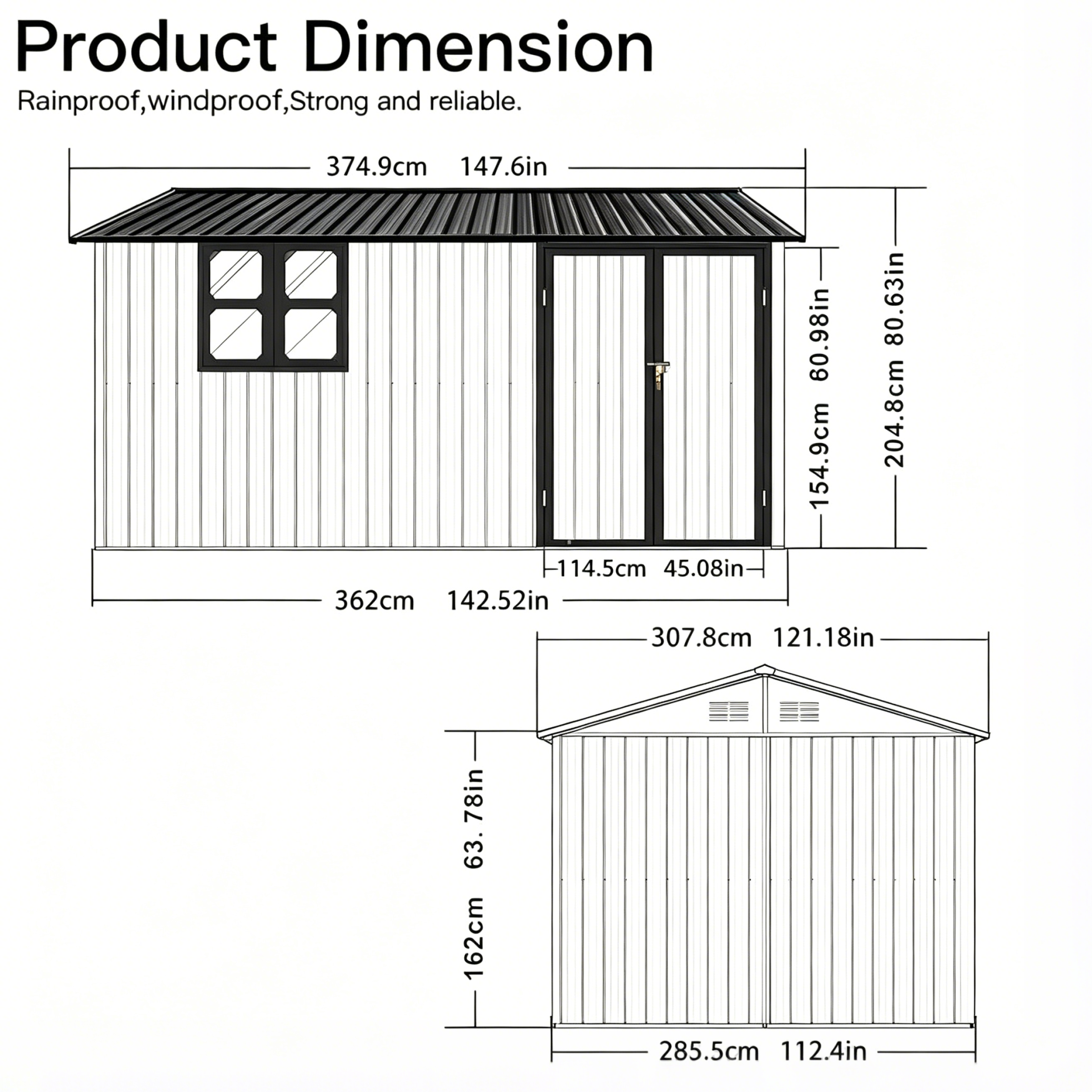 Abri de jardin métal extérieur avec établi et étagères 10,34m2 noir - ComfortXL Outdoor Living - Image 3