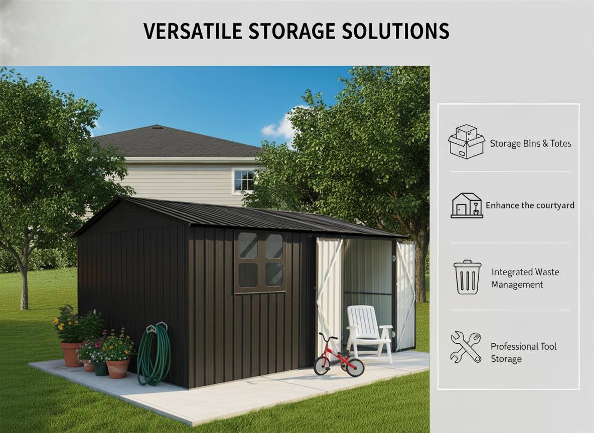 Abri de jardin métal extérieur avec établi et étagères 10,34m2 noir - ComfortXL Outdoor Living - Image 8