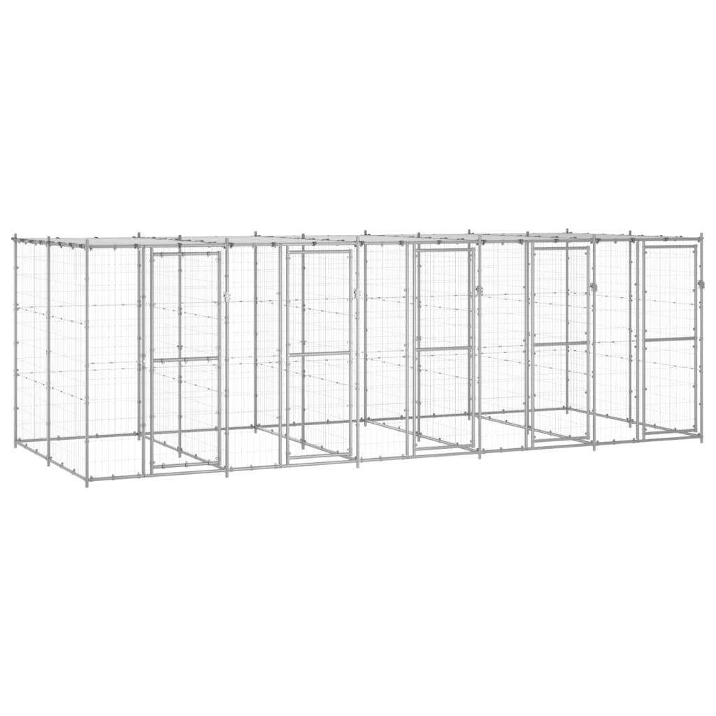 Helloshop26 - Chenil extérieur cage enclos parc animaux chien extérieur acier galvanisé avec toit 12,1 m² - Image 1