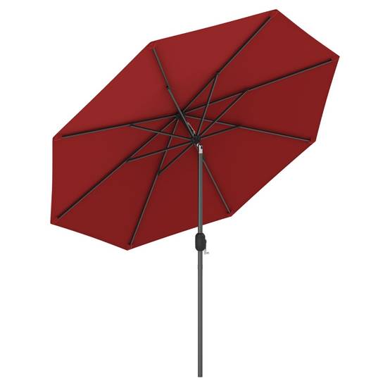 Parasol Inclinable Dia. 2,70 m Manivelle en Acier Toile en Polyester 6 Nervures pour Patio Jardin Vin Rouge F179R - Image 3