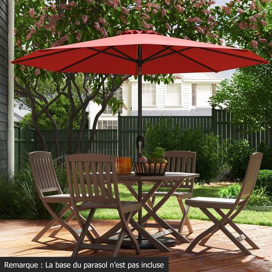 Parasol Inclinable Dia. 2,70 m Manivelle en Acier Toile en Polyester 6 Nervures pour Patio Jardin Vin Rouge F179R - Image 2