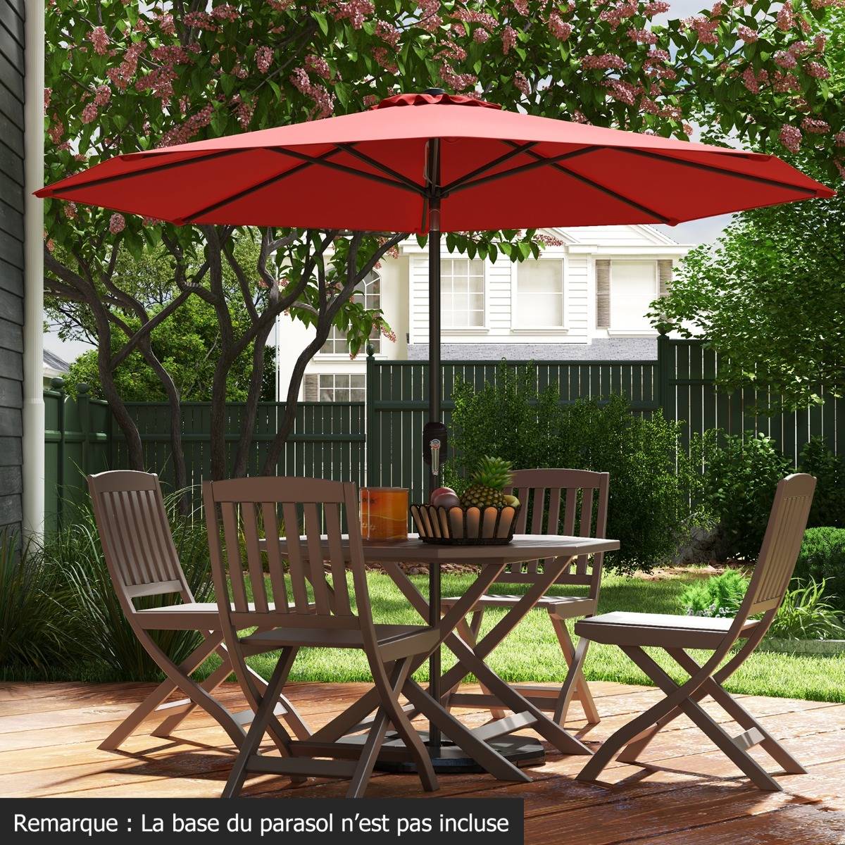 Parasol Inclinable Dia. 2,70 m Manivelle en Acier Toile en Polyester 6 Nervures pour Patio Jardin Vin Rouge F179R - Image 2