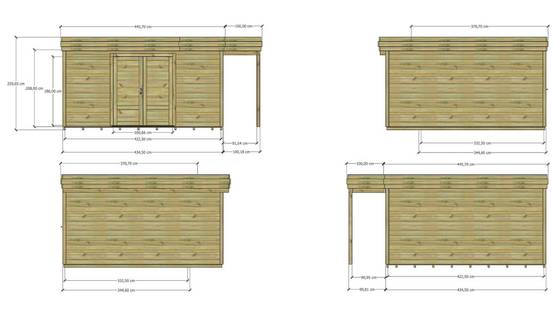 ABRI DE JARDIN bois autoclave 27mm - 5,34x4,34m / 23m2 - Bac acier - Plancher bois - Image 4