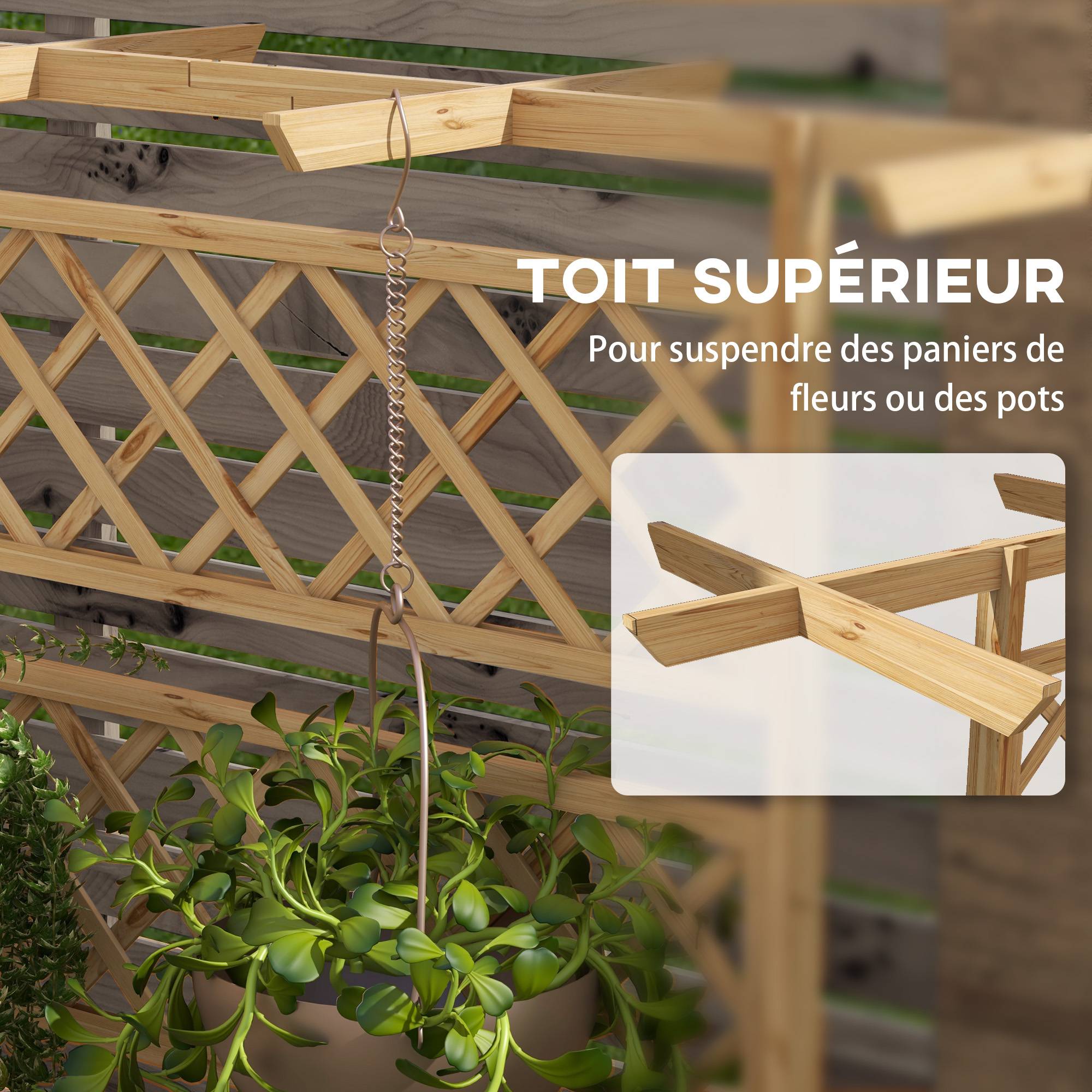 Outsunny - Jardinière sur pied avec treillis pour plantes grimpantes, légumes 160x55x183cm bois de sapin pré-huilé naturel - Outsunny - Image 5