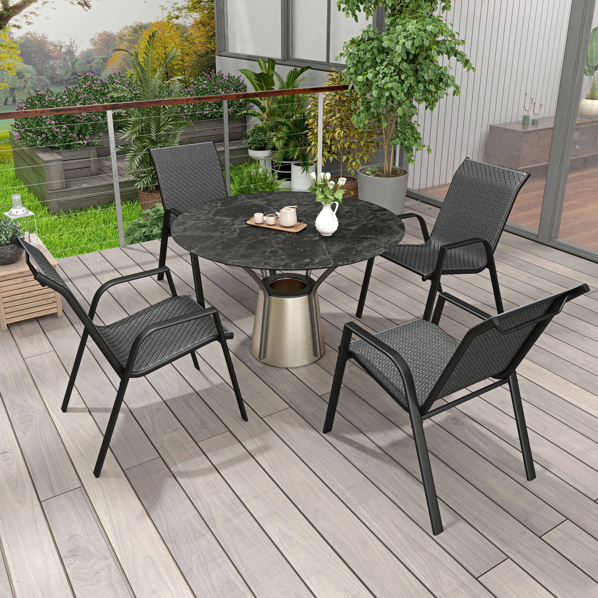 Lot de 4 chaises de jardin acier et résine tressée naturel 52 x 70 x 85 cm - PANGIVO - Image 3