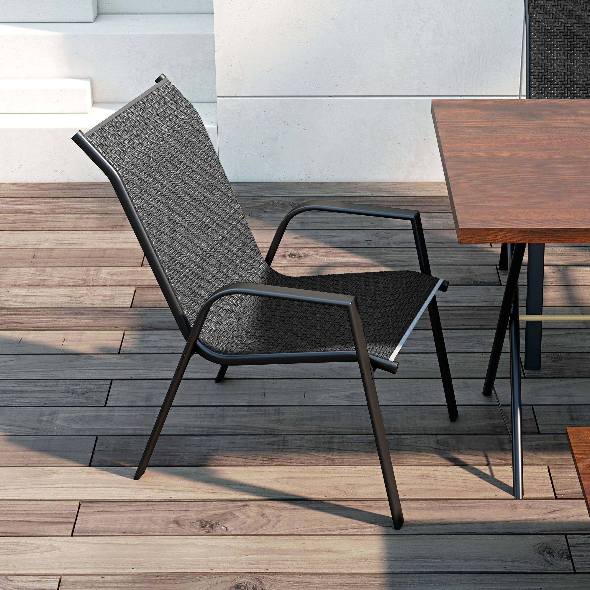 Lot de 4 chaises de jardin acier et résine tressée naturel 52 x 70 x 85 cm - PANGIVO - Image 10