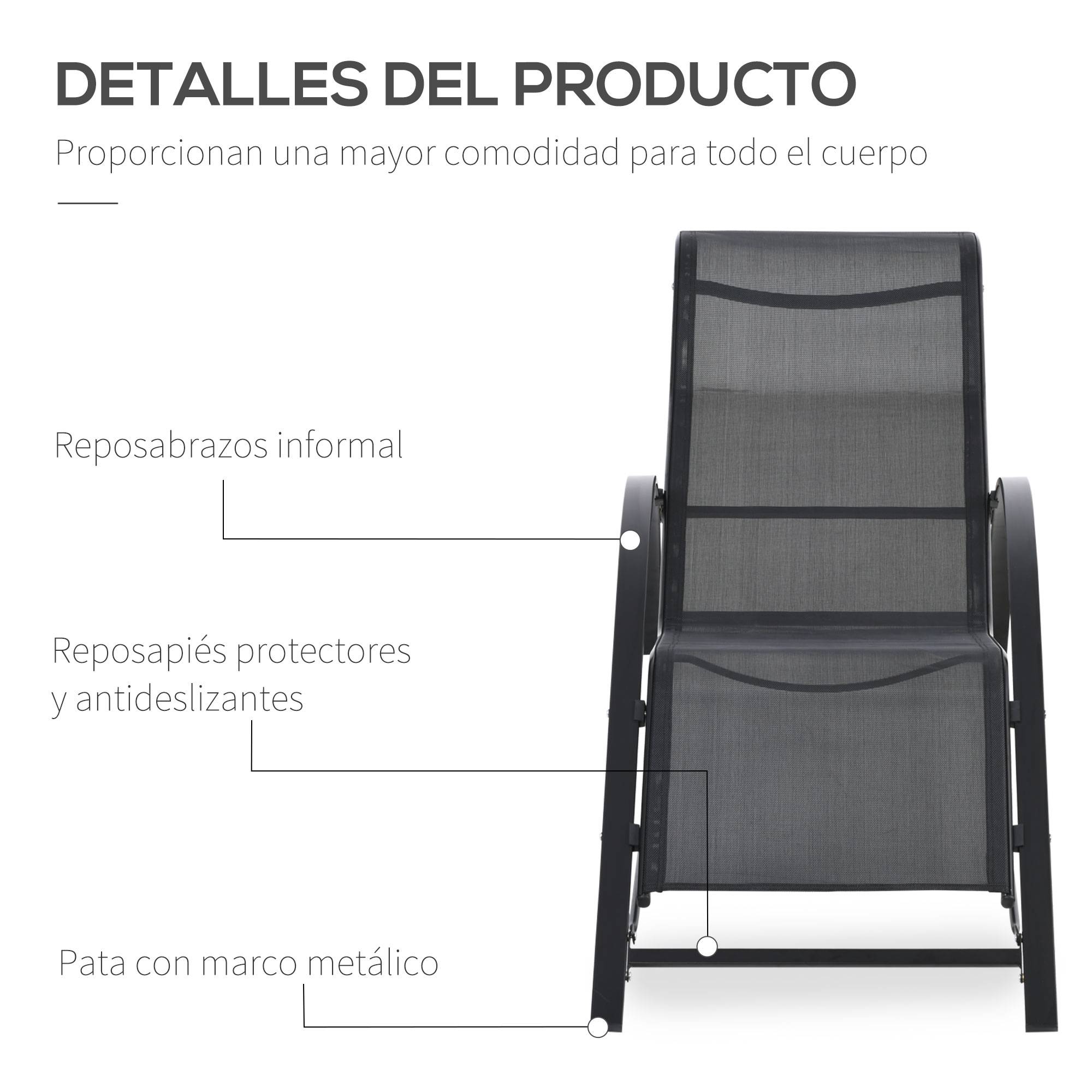 Lot de 2 Chaises Longues de Jardin avec Table d’Appoint en Verre Trempé, Dossier et Accoudoirs, Patio/Piscine/Terrasse, Noir - Image 8