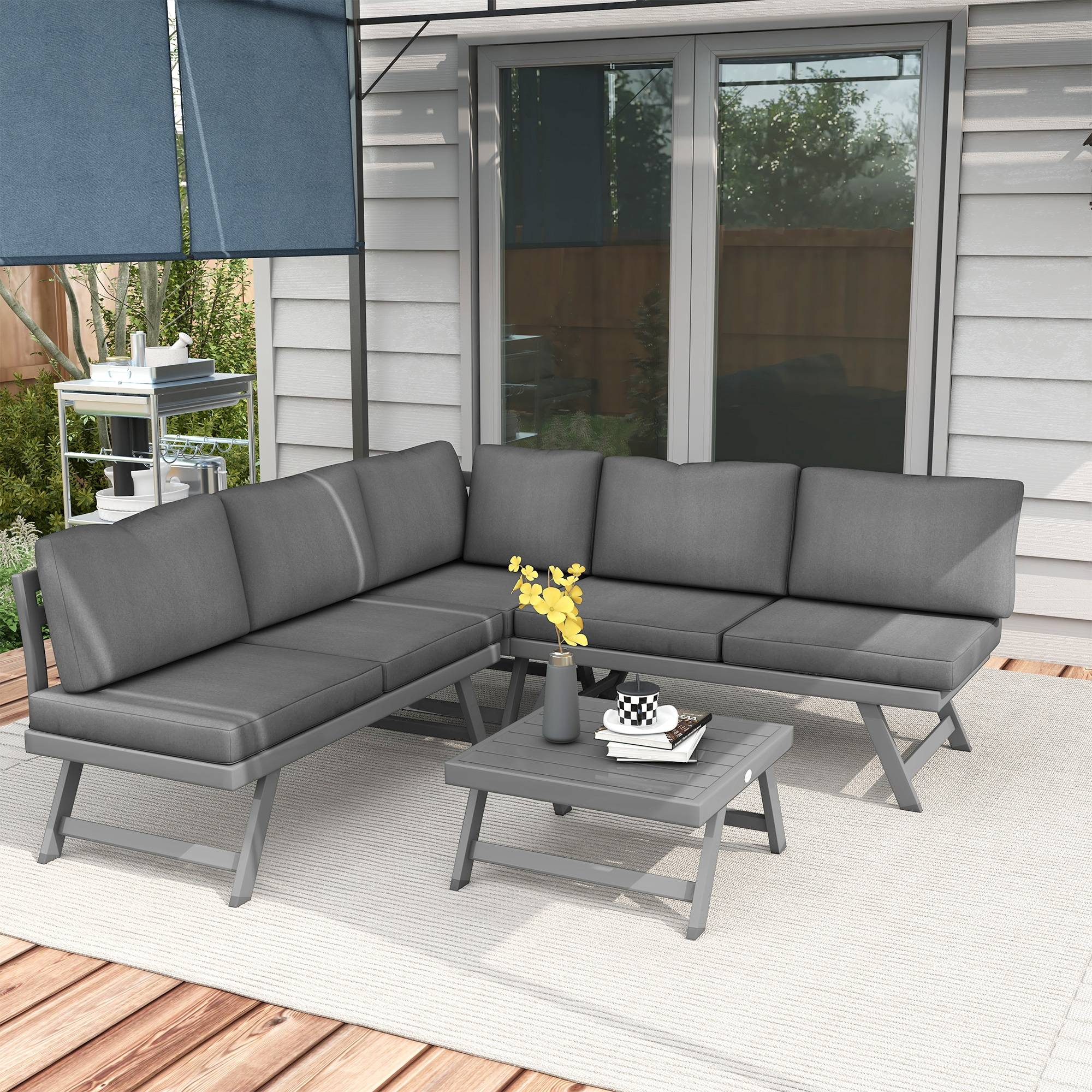 Maison Chic - Ensemble salon de jardin d'angle et convertible 4 pièces avec 2 banquettes, 1 fauteuil d'angle et 1 table basse - Image 2