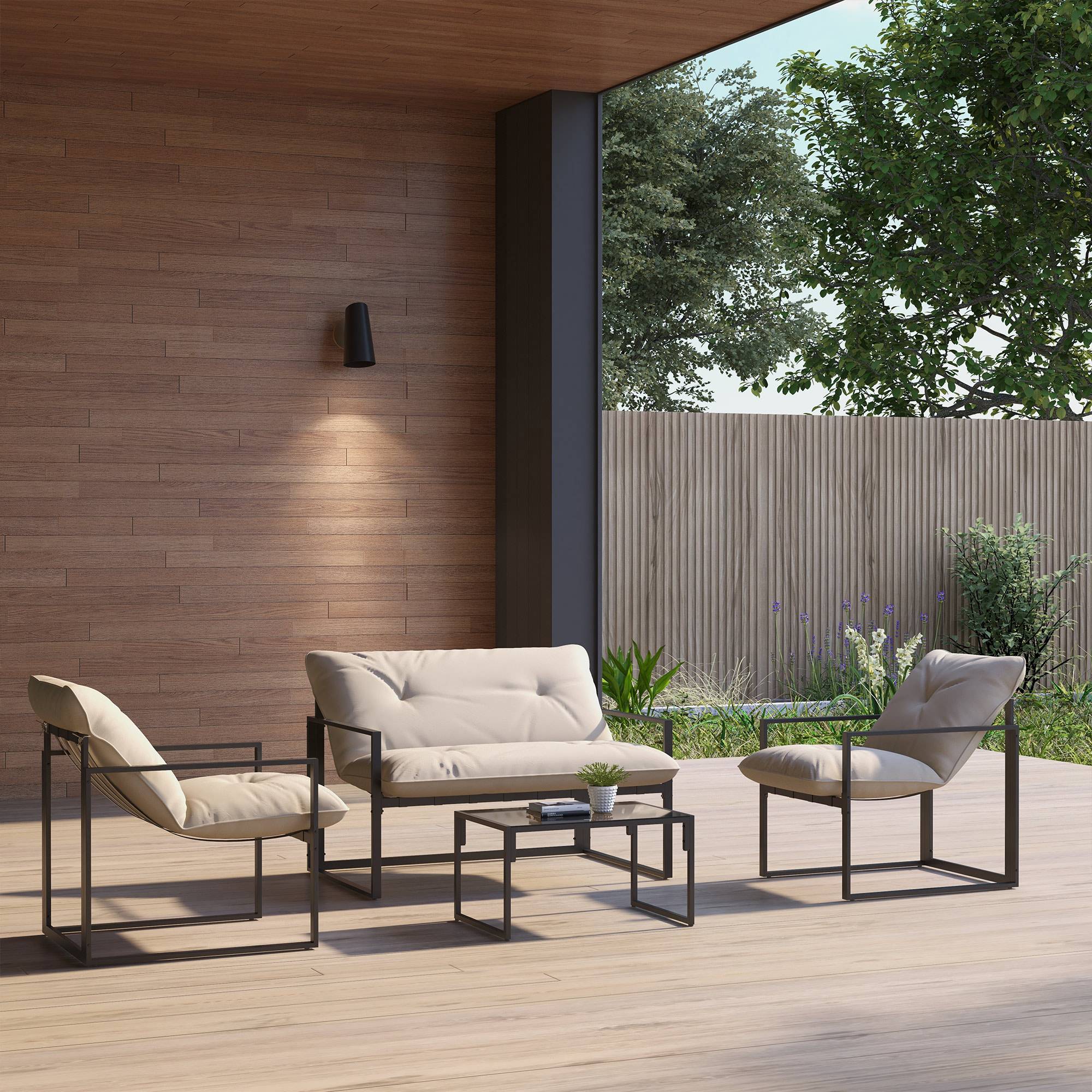 Salon de jardin 4 pièces 4 personnes avec canapé 2 places, 2 fauteuils et 1 table basse gris - Image 3