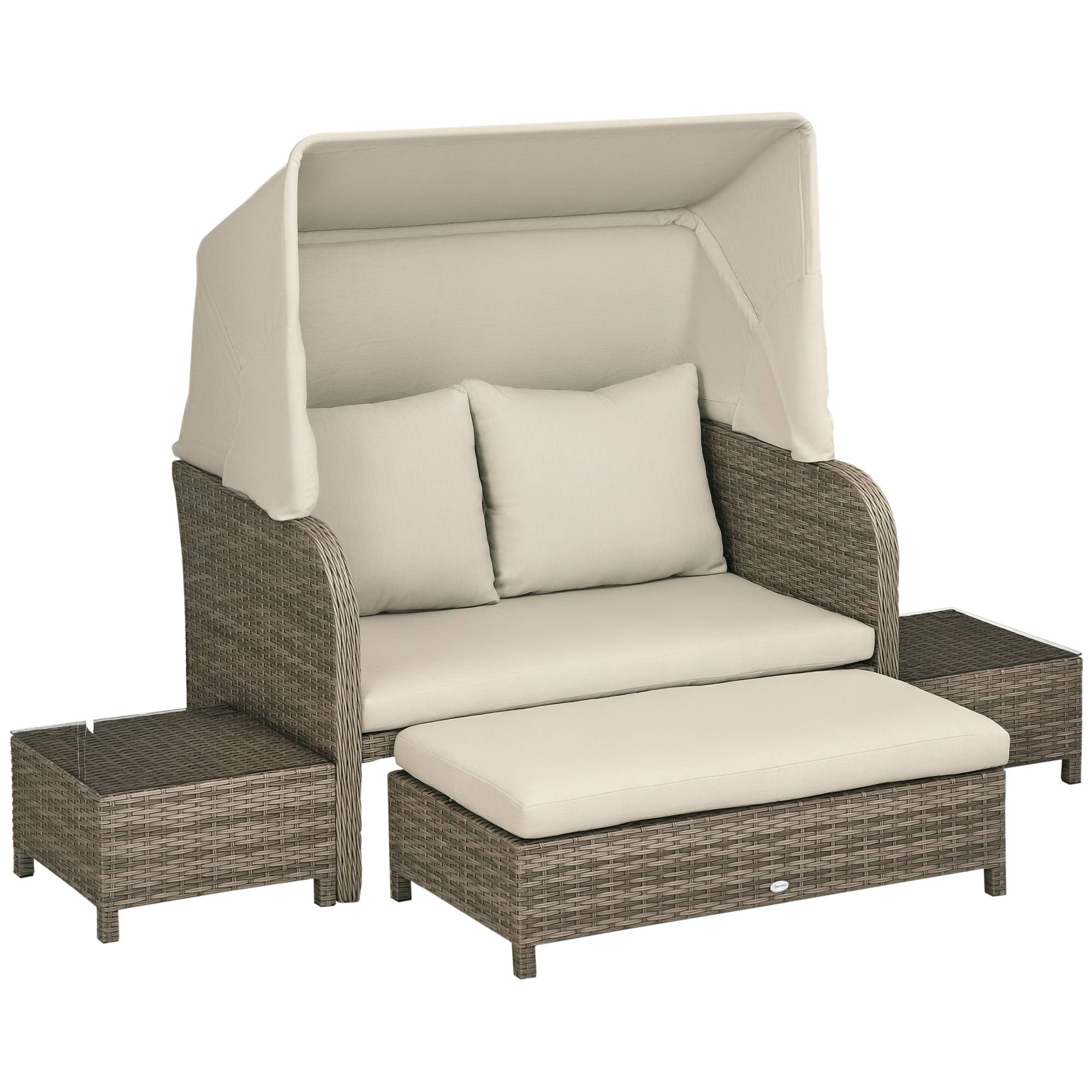 ComfortXL - Salon de jardin 2 places en résine tressée avec auvent et repose-pieds encastrable Kaki - ComfortXL Outdoor Living - Image 1