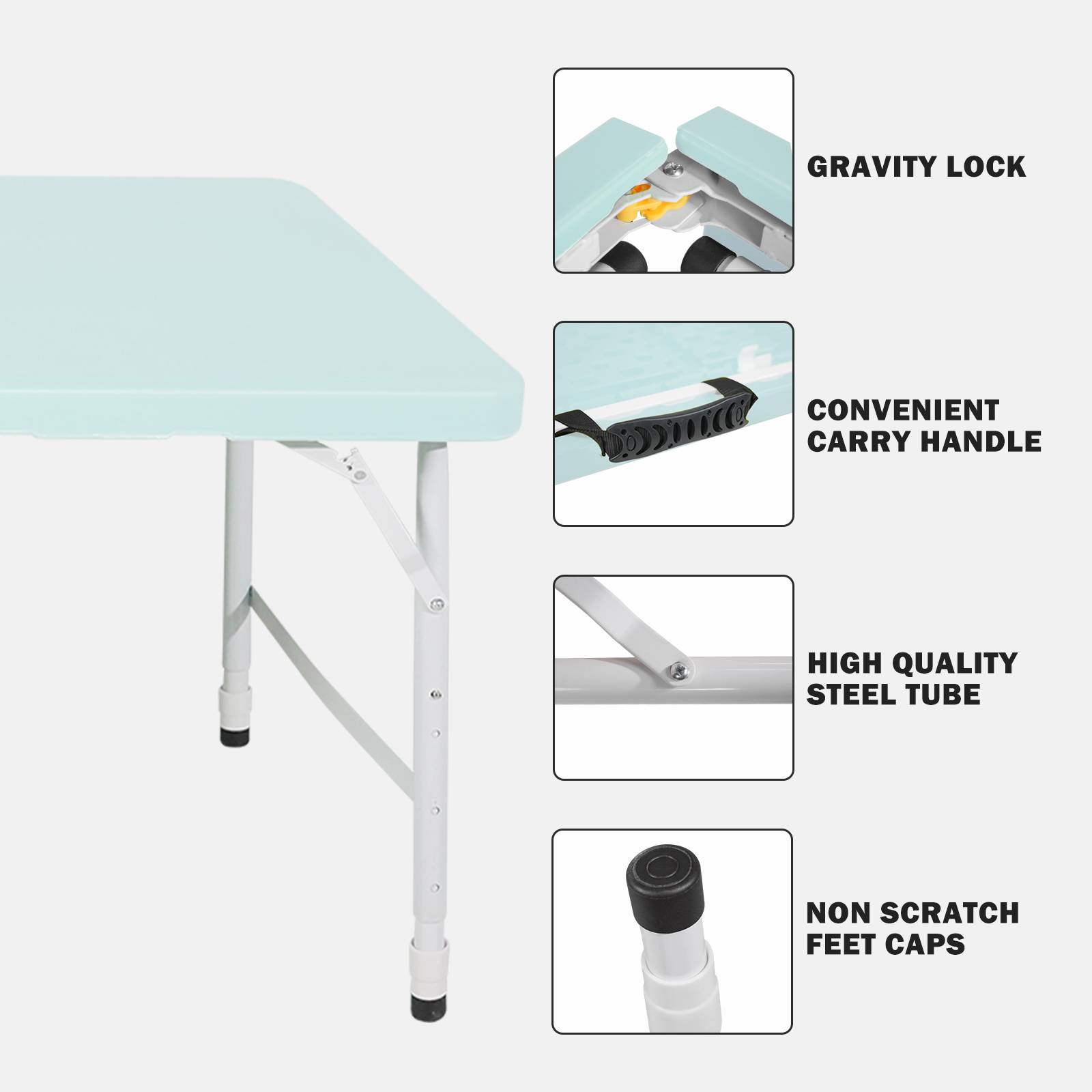 Table pliante robuste 125cm ajustable, usage camping intérieur extérieur charge 135kg bleu - Image 2