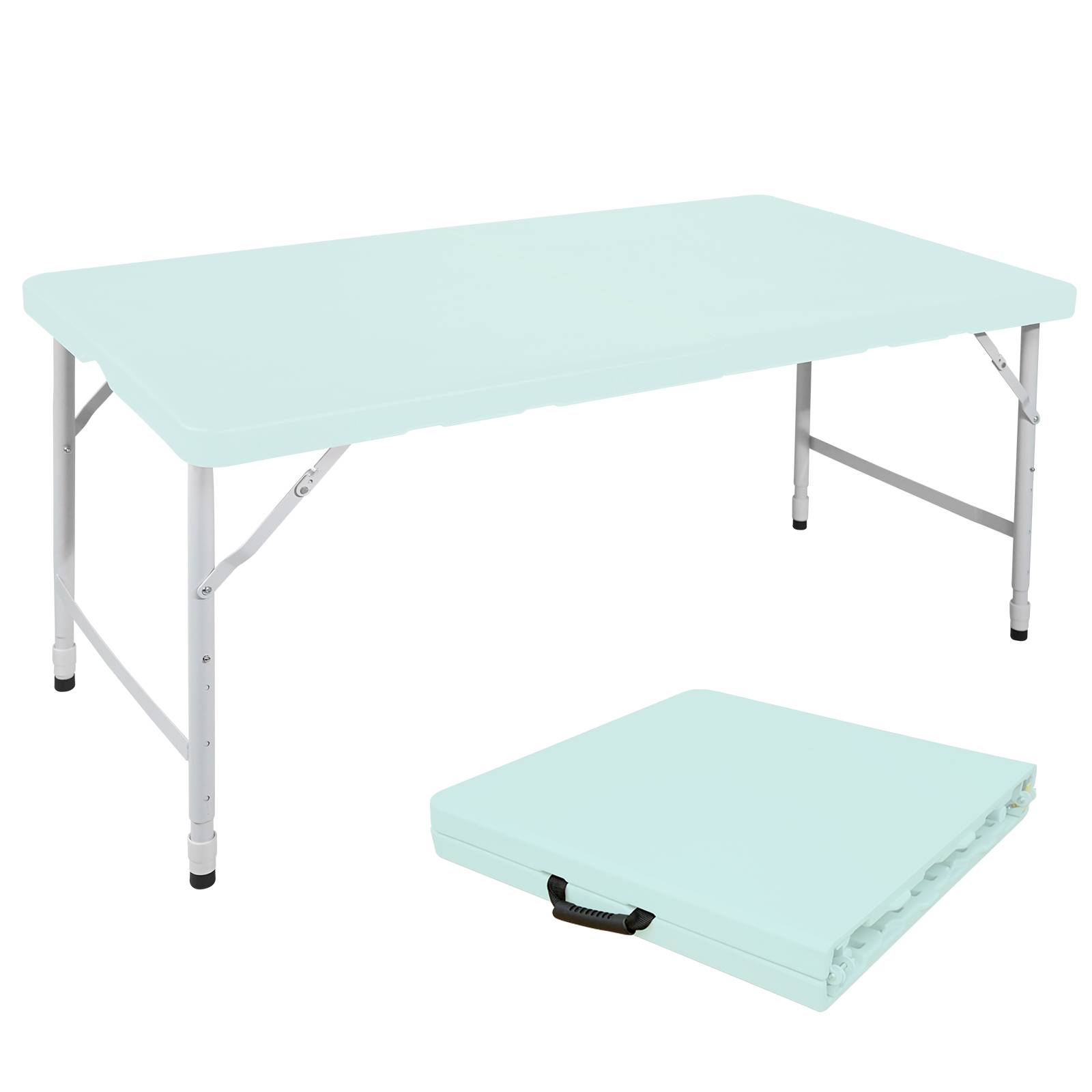Table pliante robuste 125cm ajustable, usage camping intérieur extérieur charge 135kg bleu - Image 1