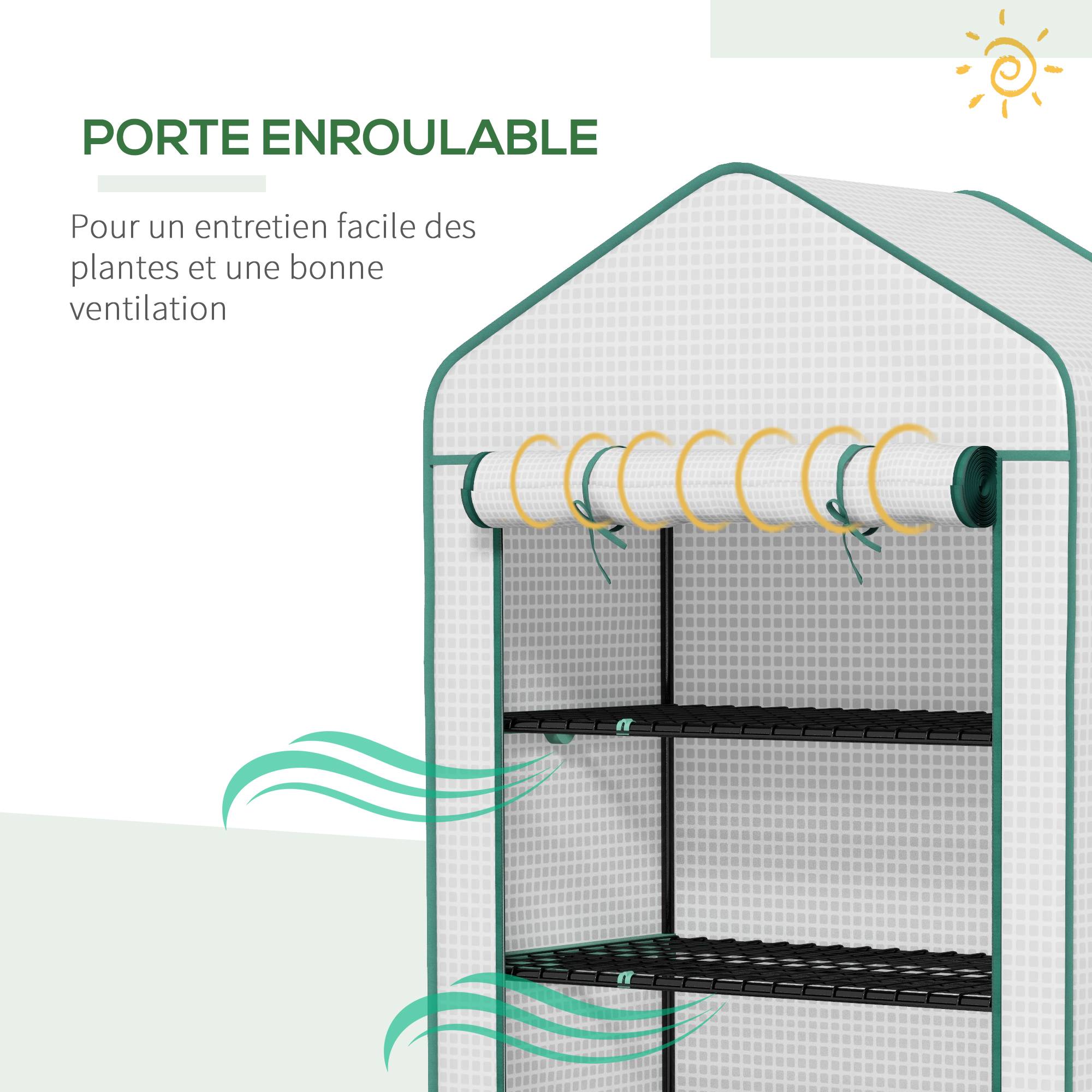 Outsunny - Serre de jardin balcon 5 étagères bâche renforcée 135g/m² porte zippée enroulable pour plantes 90x49x193cm acier blanc - Outsunny - Image 7
