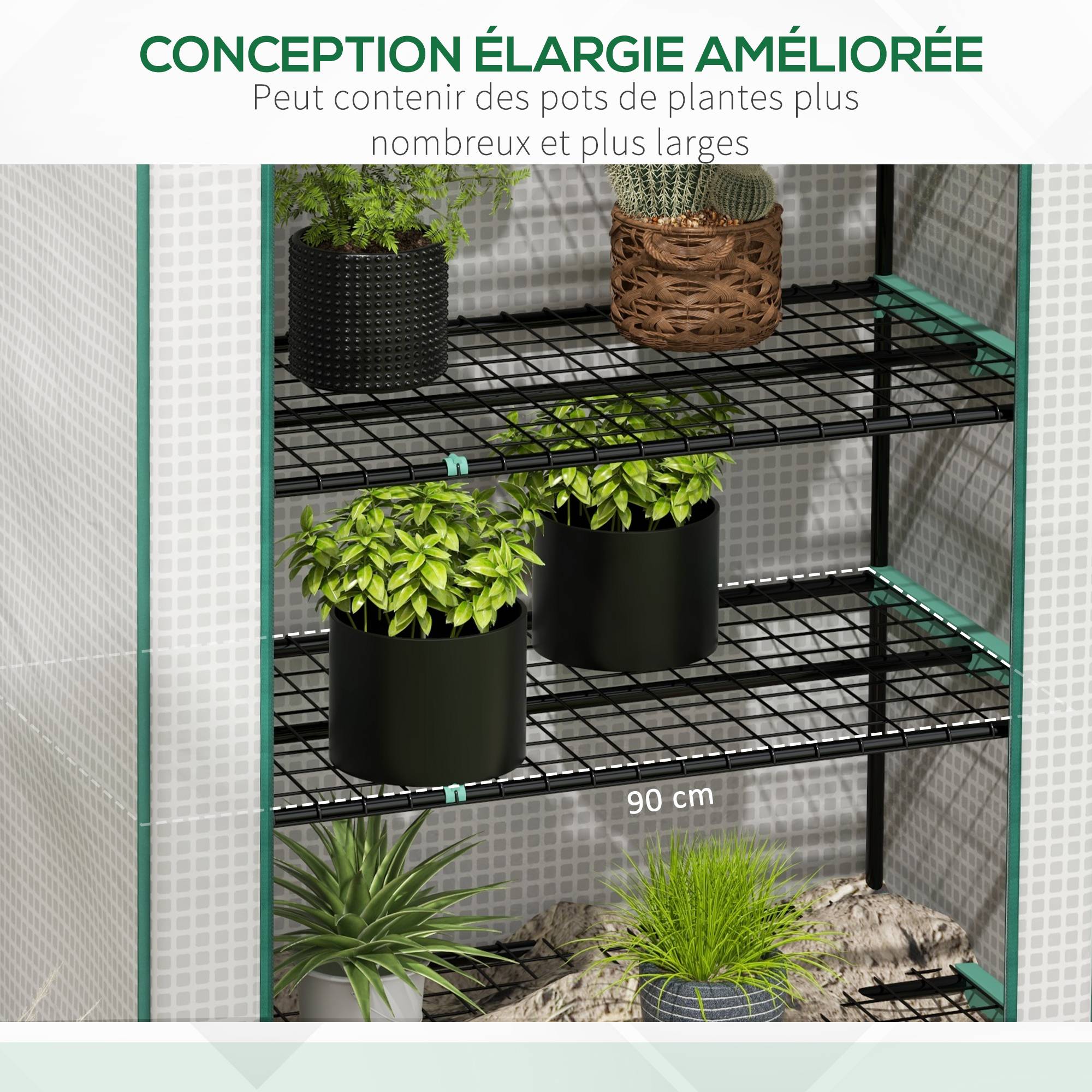 Outsunny - Serre de jardin balcon 5 étagères bâche renforcée 135g/m² porte zippée enroulable pour plantes 90x49x193cm acier blanc - Outsunny - Image 4
