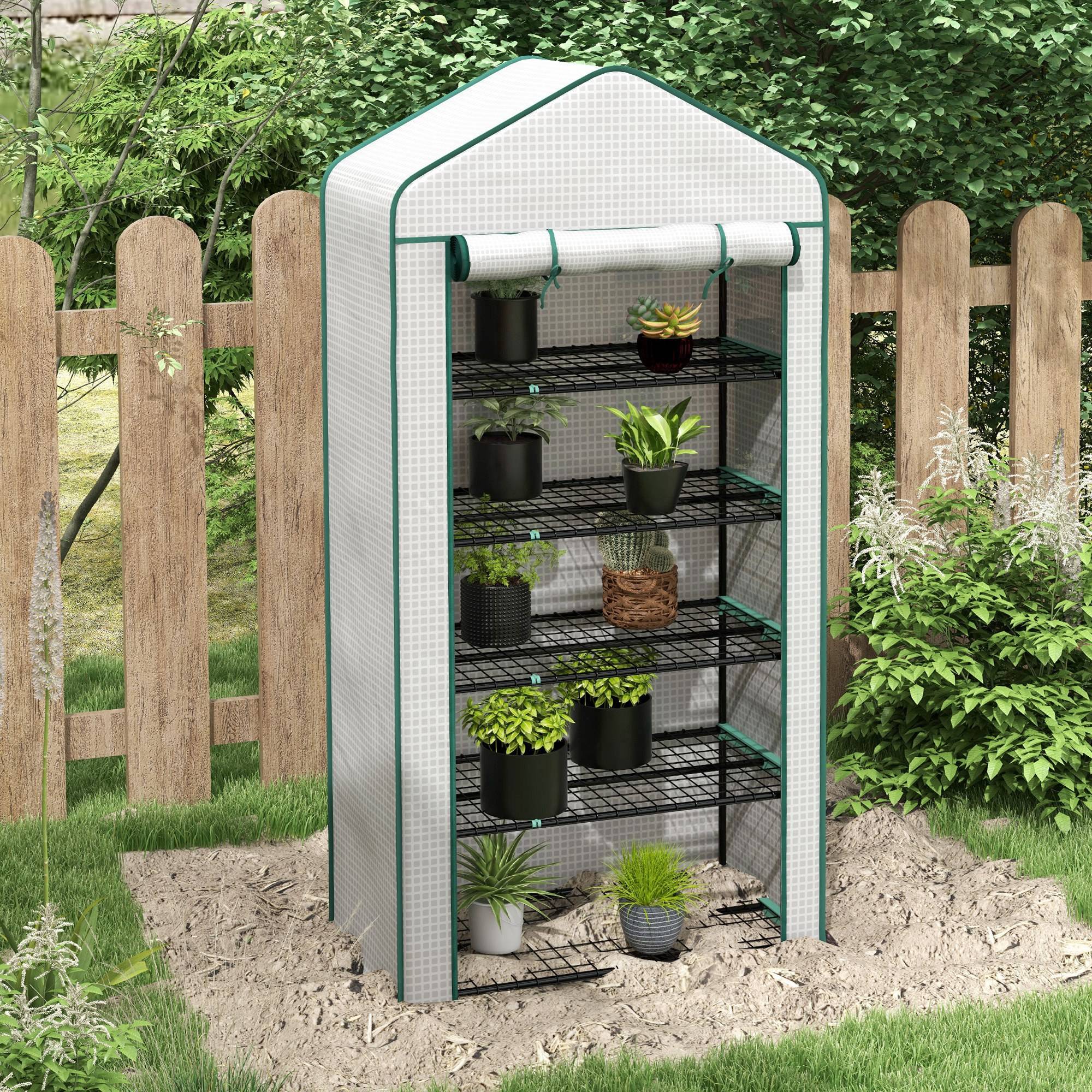 Outsunny - Serre de jardin balcon 5 étagères bâche renforcée 135g/m² porte zippée enroulable pour plantes 90x49x193cm acier blanc - Outsunny - Image 2