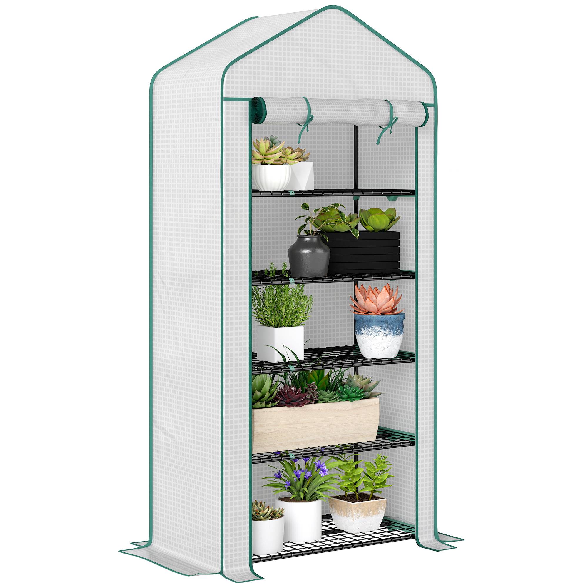 Outsunny - Serre de jardin balcon 5 étagères bâche renforcée 135g/m² porte zippée enroulable pour plantes 90x49x193cm acier blanc - Outsunny - Image 1