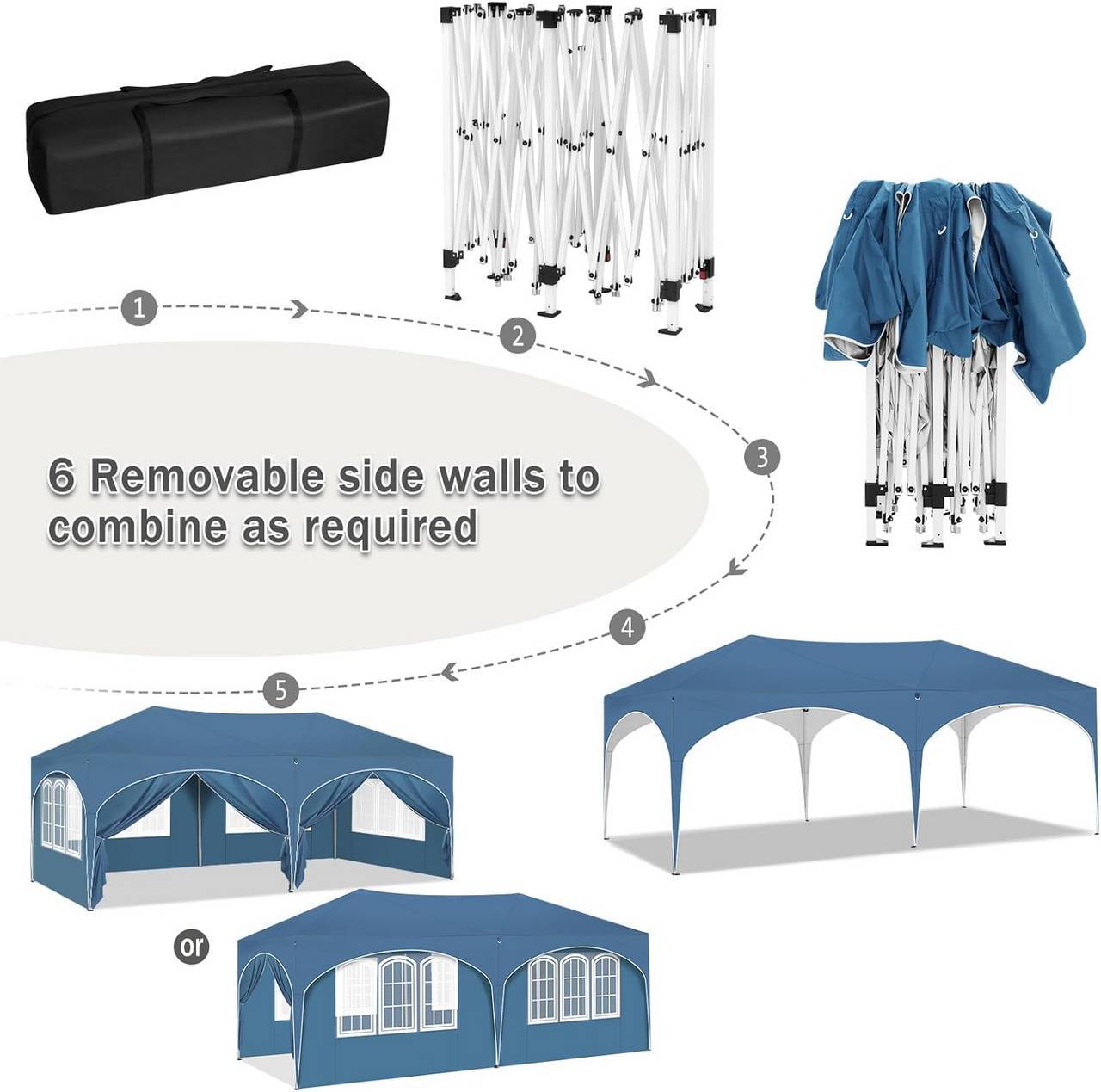 Tonnelle pliante de réception acier tissu Oxford pour jardin événement imperméable 3x6m bleu - ComfortXL Outdoor Living - Image 7