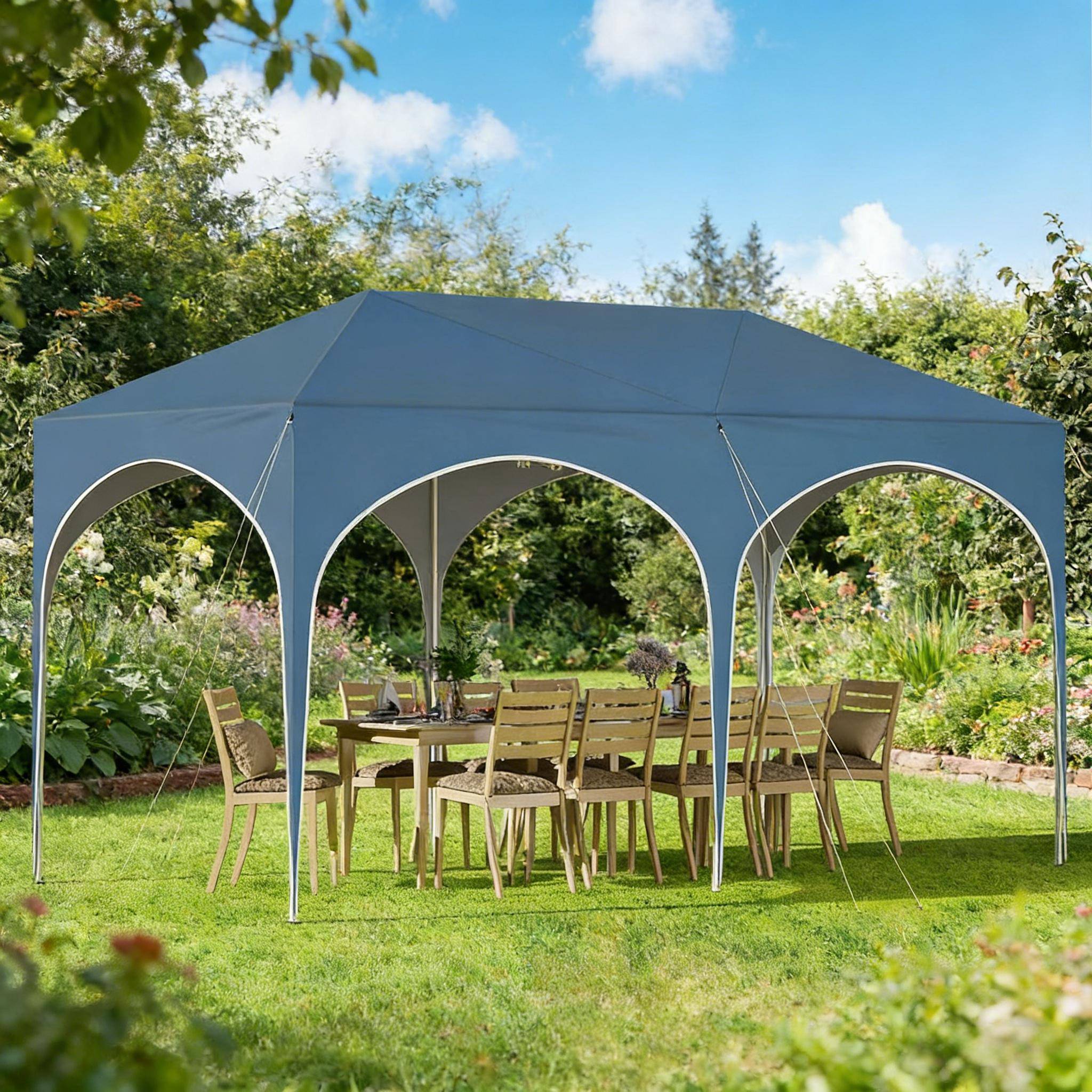 Tonnelle pliante de réception acier tissu Oxford pour jardin événement imperméable 3x6m bleu - ComfortXL Outdoor Living - Image 4