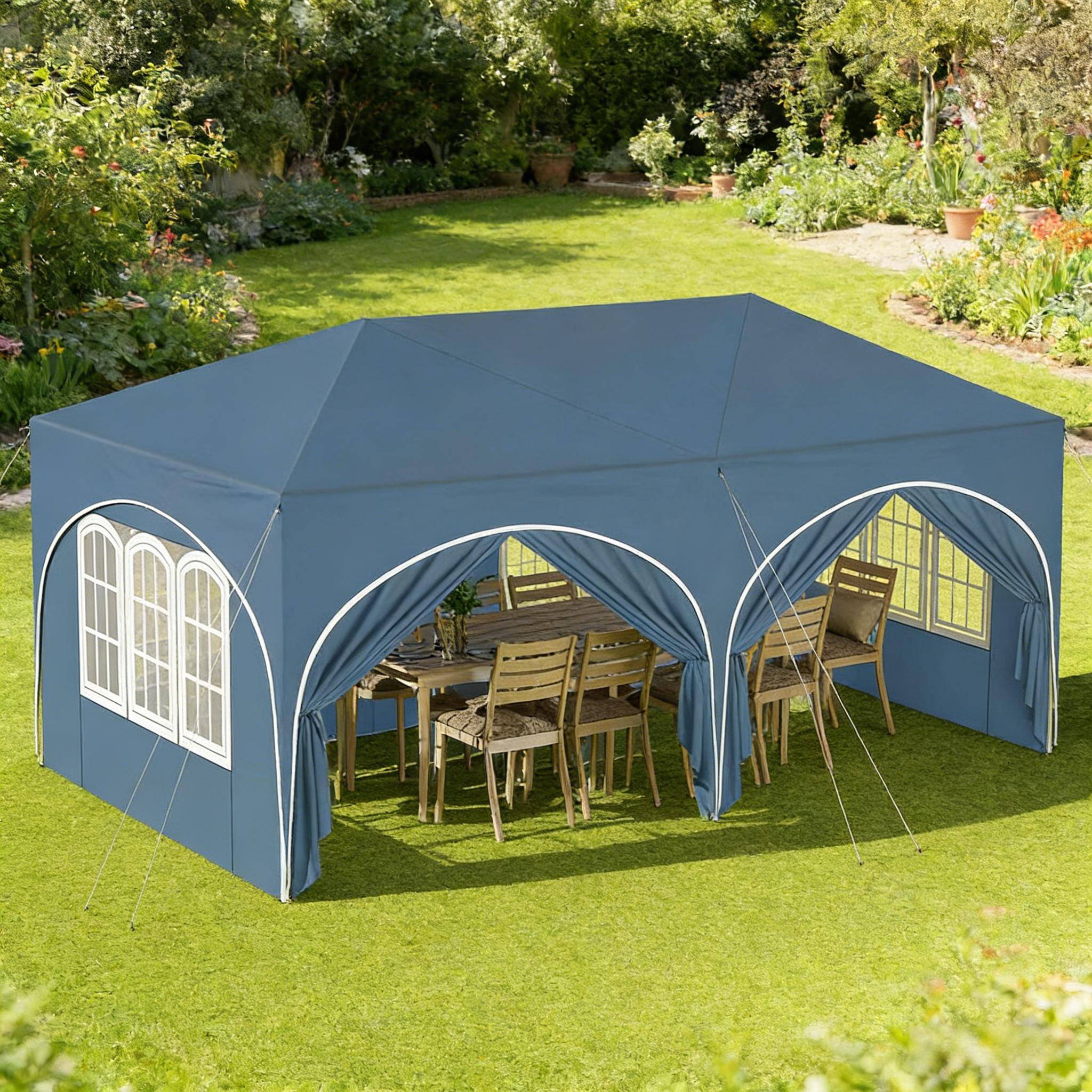ComfortXL - Tonnelle pliante de réception acier tissu Oxford pour jardin événement imperméable 3x6m bleu - ComfortXL Outdoor Living