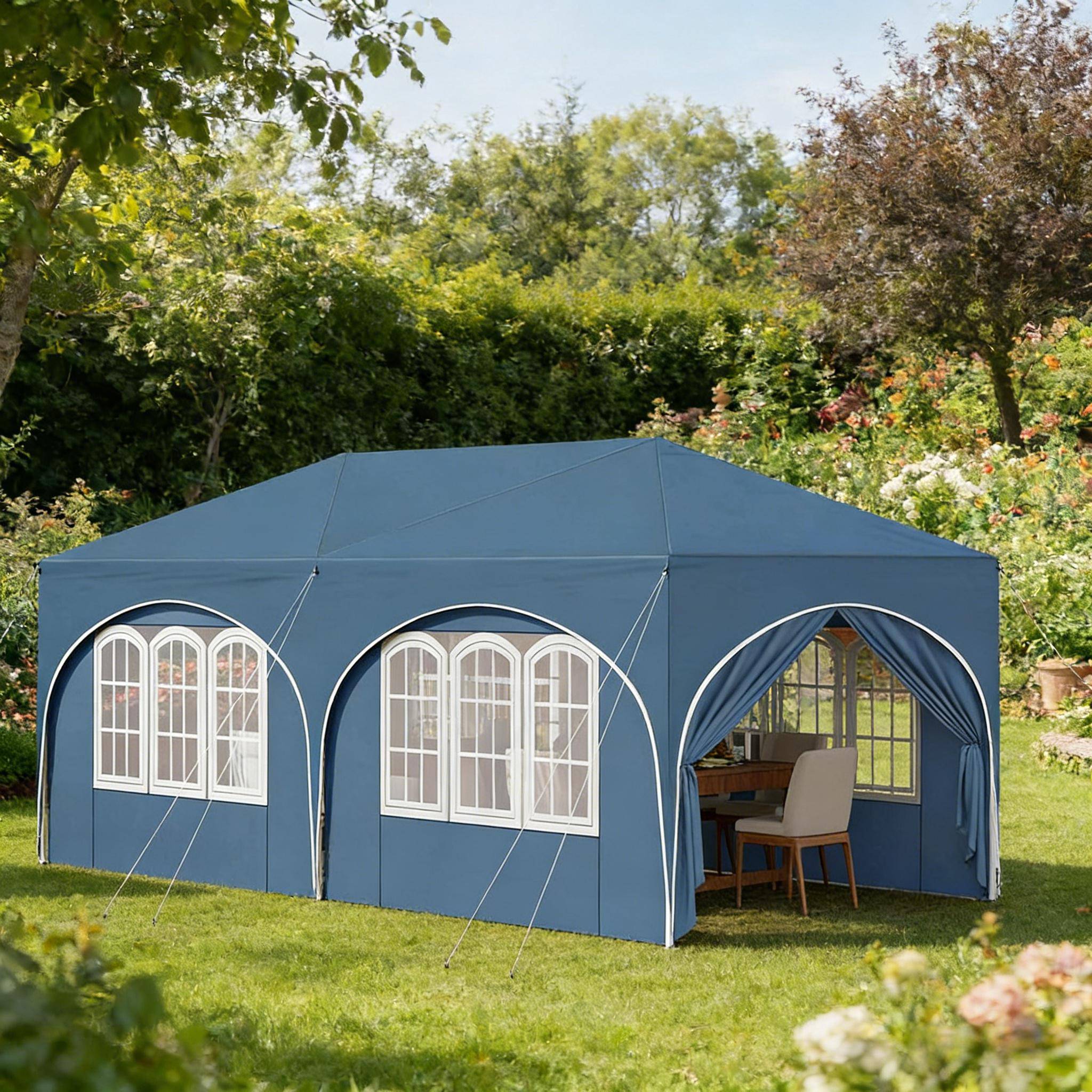 Tonnelle pliante de réception acier tissu Oxford pour jardin événement imperméable 3x6m bleu - ComfortXL Outdoor Living - Image 3
