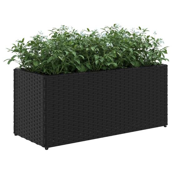 Jardinière, Bac à fleurs, Pot de fleurs avec 2 pots noir 72x30x32 cm résine tressée - Image 4