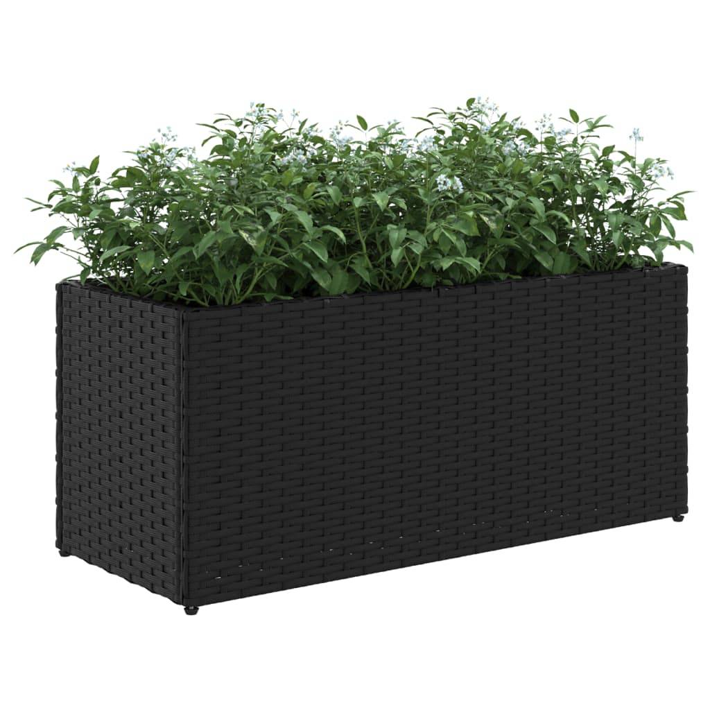 Jardinière, Bac à fleurs, Pot de fleurs avec 2 pots noir 72x30x32 cm résine tressée - Image 4