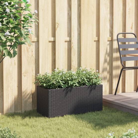 Jardinière, Bac à fleurs, Pot de fleurs avec 2 pots noir 72x30x32 cm résine tressée - Image 3