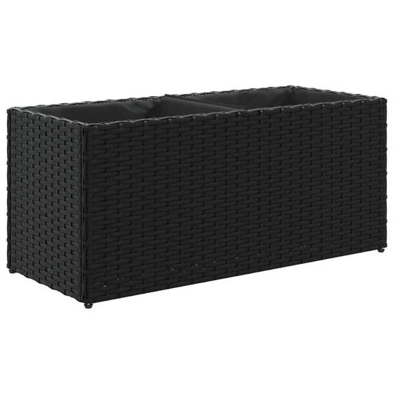 Jardinière, Bac à fleurs, Pot de fleurs avec 2 pots noir 72x30x32 cm résine tressée - Image 1