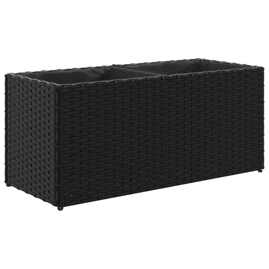 Jardinière, Bac à fleurs, Pot de fleurs avec 2 pots noir 72x30x32 cm résine tressée - Image 1