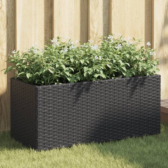 Jardinière, Bac à fleurs, Pot de fleurs avec 2 pots noir 72x30x32 cm résine tressée - Image 2
