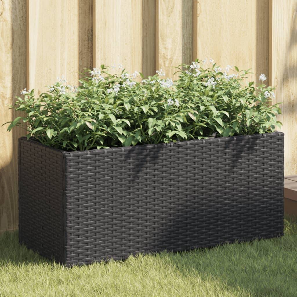 Jardinière, Bac à fleurs, Pot de fleurs avec 2 pots noir 72x30x32 cm résine tressée - Image 2