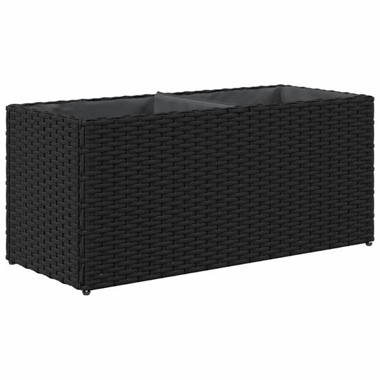 Jardinière, Bac à fleurs, Pot de fleurs avec 2 pots noir 72x30x32 cm résine tressée - Image 7