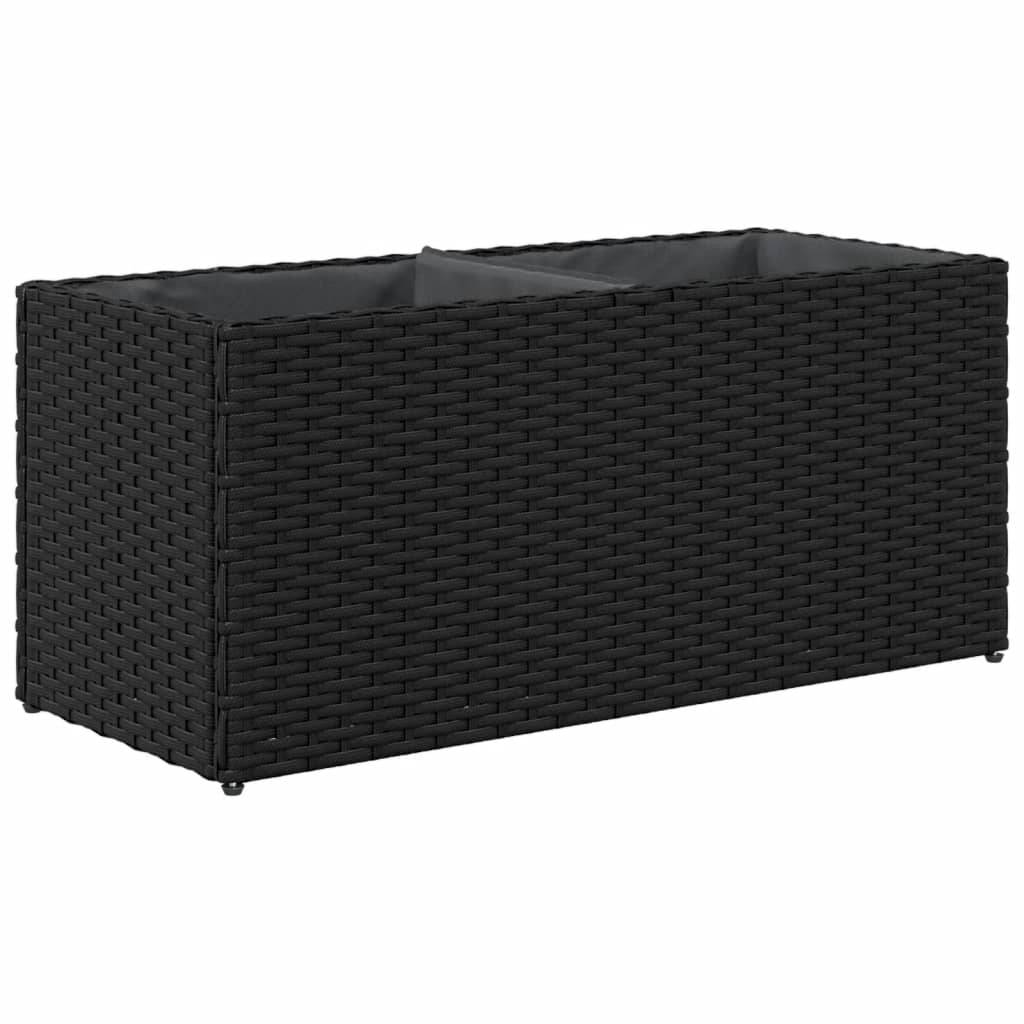 Jardinière, Bac à fleurs, Pot de fleurs avec 2 pots noir 72x30x32 cm résine tressée - Image 7