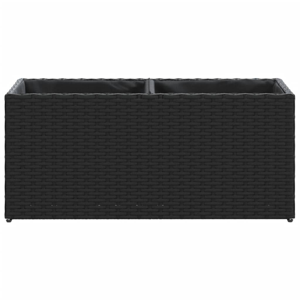Jardinière, Bac à fleurs, Pot de fleurs avec 2 pots noir 72x30x32 cm résine tressée - Image 5