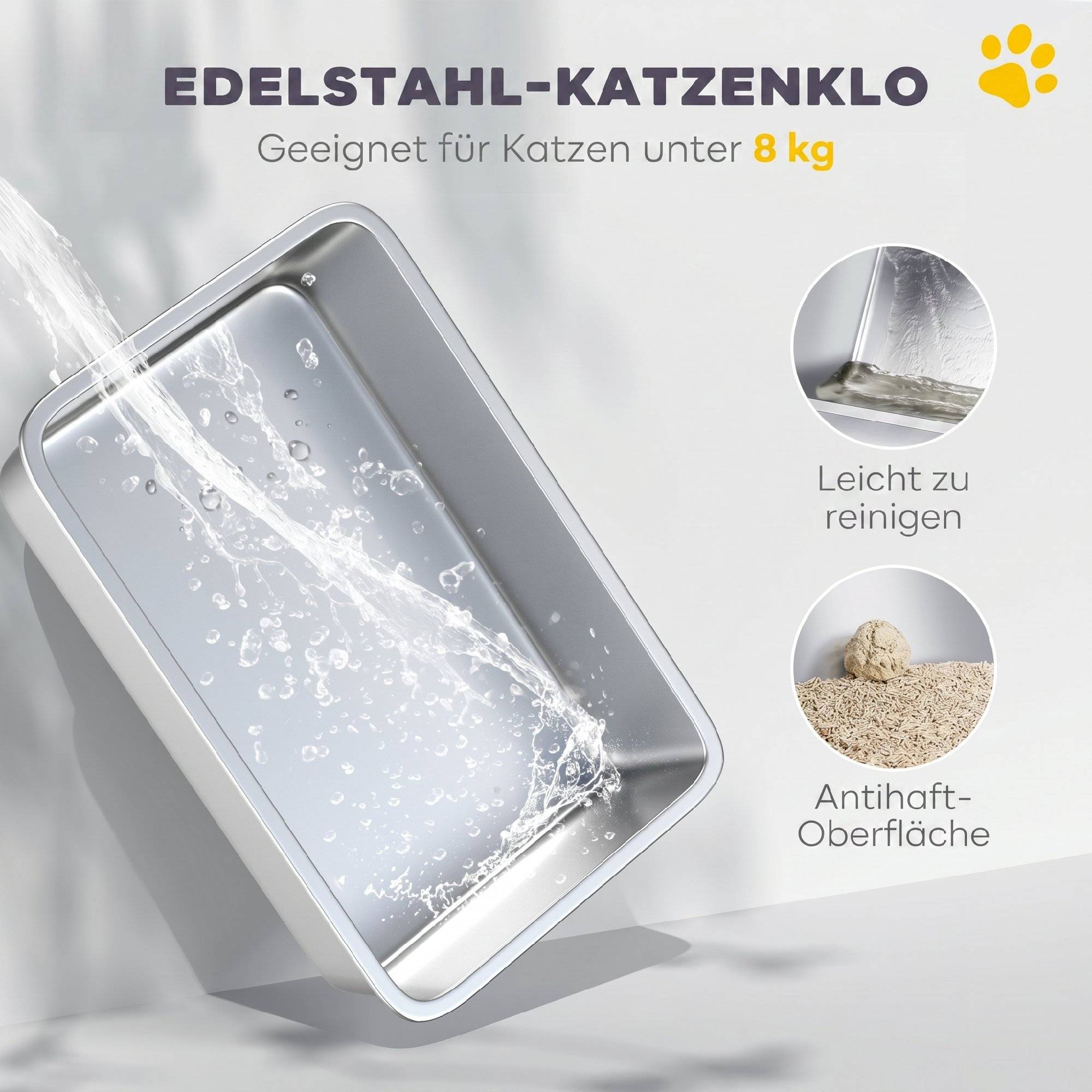 Sans Marque - Katzenklo, Katzentoilette mit Deckel, Streuschaufel, vorne Eingang und ober Ausgang Edelstahl bis 8 kg - Image 5