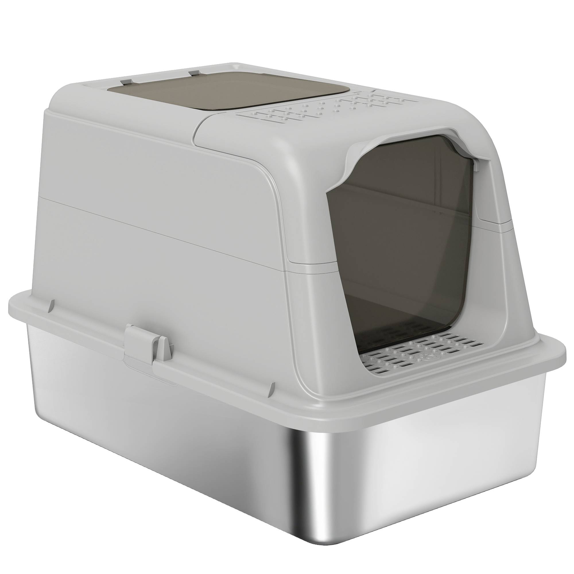 Sans Marque - Katzenklo, Katzentoilette mit Deckel, Streuschaufel, vorne Eingang und ober Ausgang Edelstahl bis 8 kg - Image 1