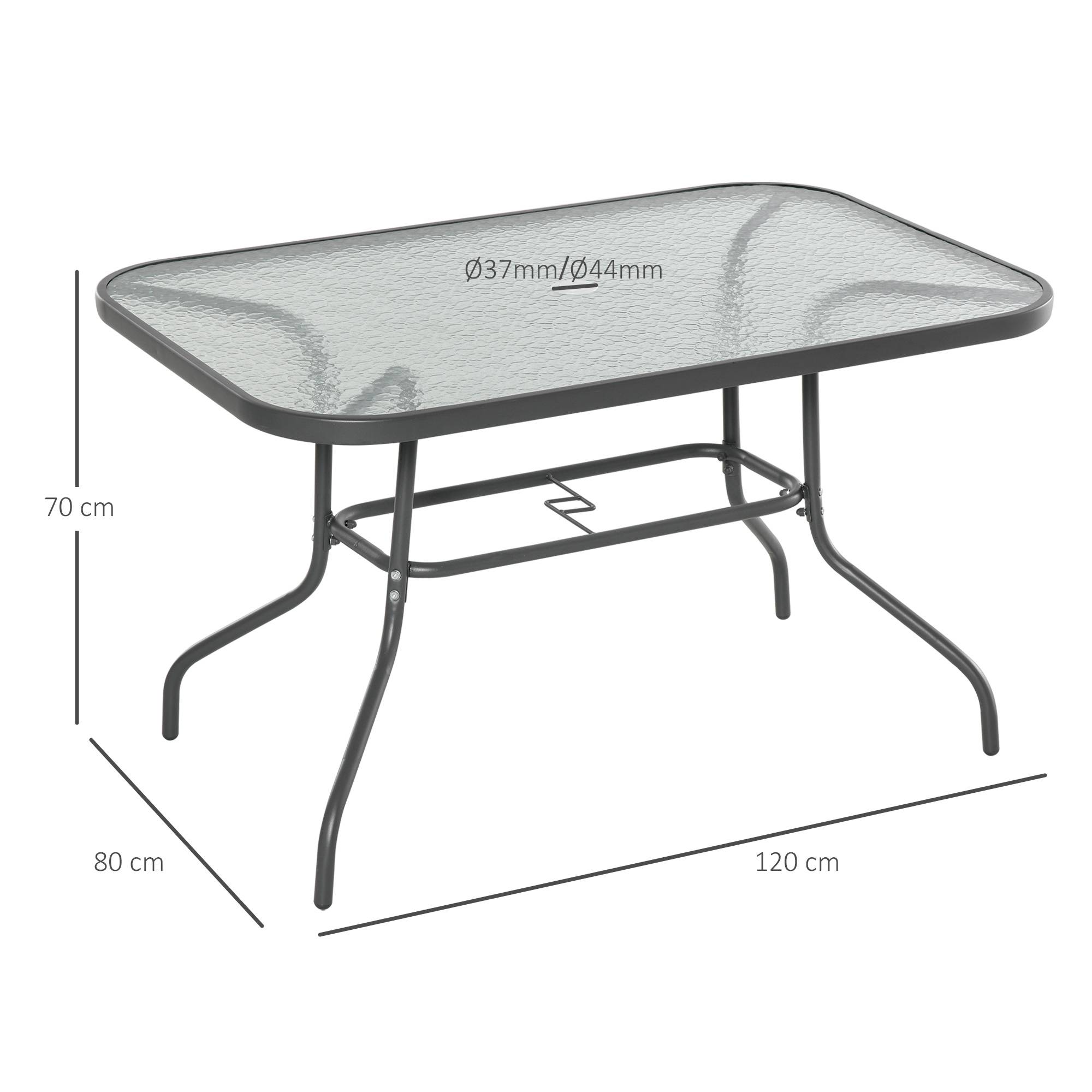 Sans Marque - Table de Jardin rectangulaire dim. 120L X 80l x 70H cm métal époxy Gris Plateau Verre trempé - Image 5