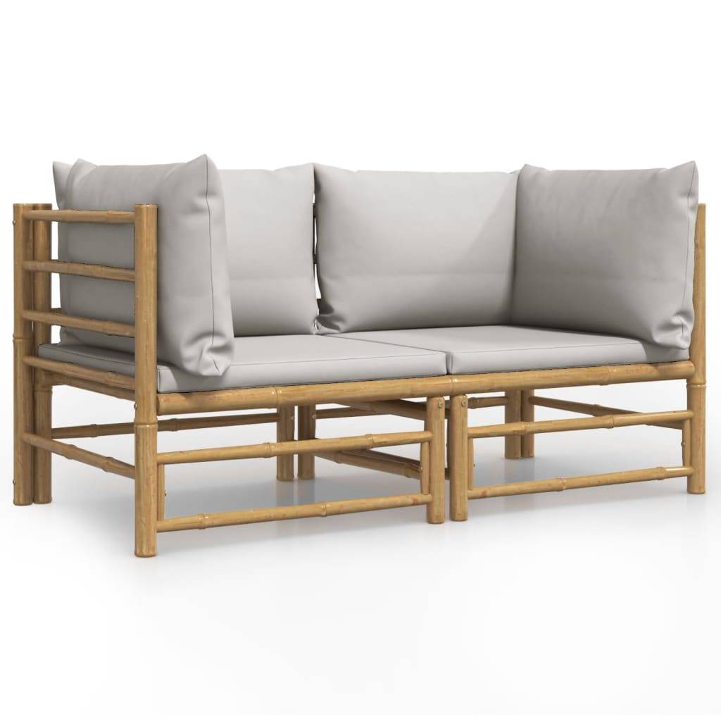 ComfortXL - Canapés d'Angle Jardin Bambou 2 pcs Coussins Gris Clair Modulables – ComfortXL Outdoor Living - Image 2