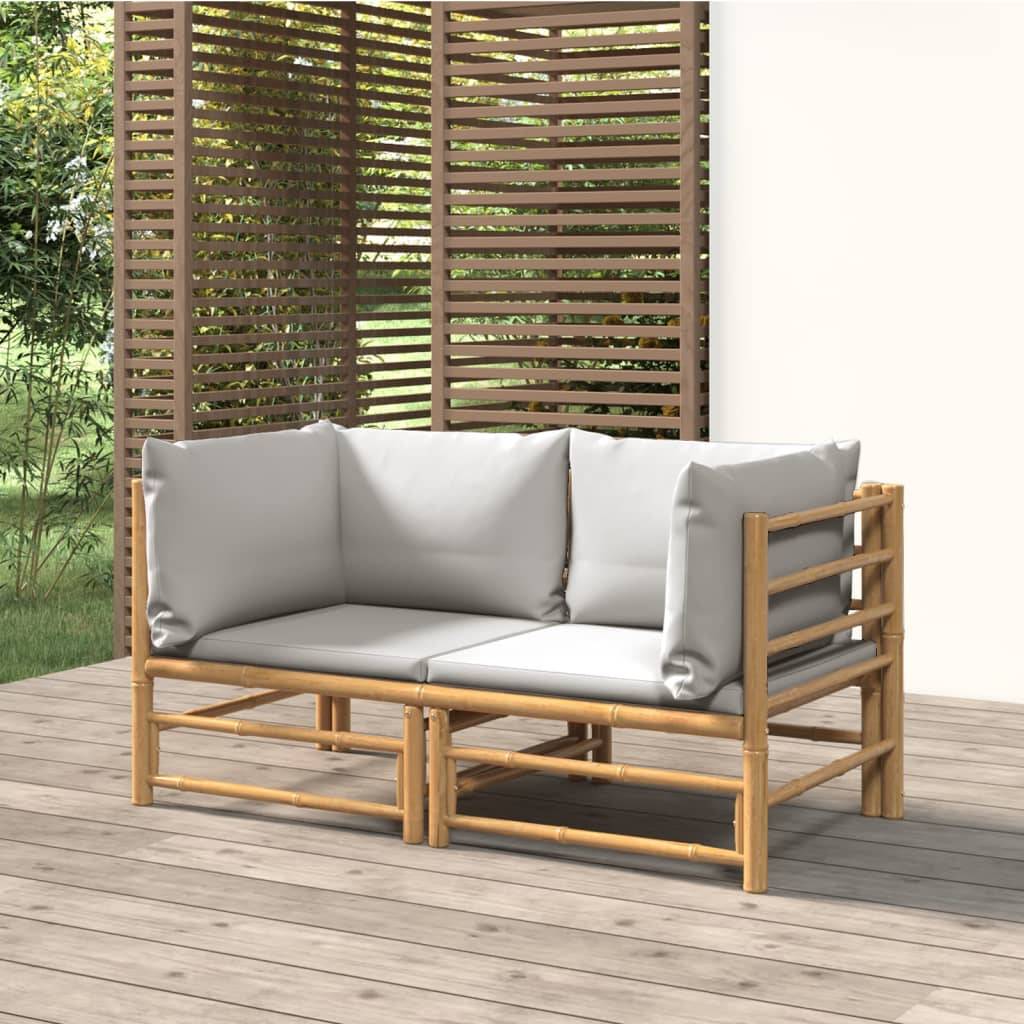 ComfortXL - Canapés d'Angle Jardin Bambou 2 pcs Coussins Gris Clair Modulables – ComfortXL Outdoor Living - Image 1