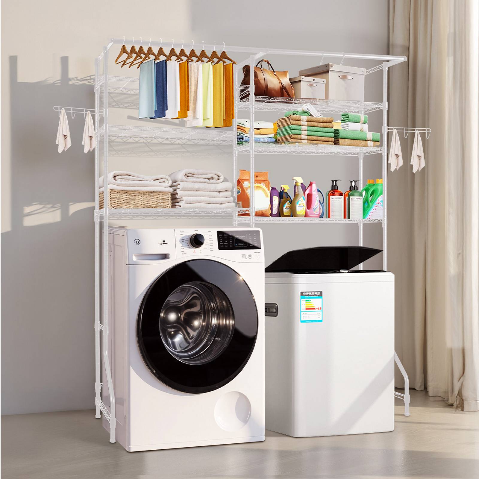 VEVOR Étagère rangement lave-linge/sèche-linge 6 niveaux, étendoir, réglable. - Image 8