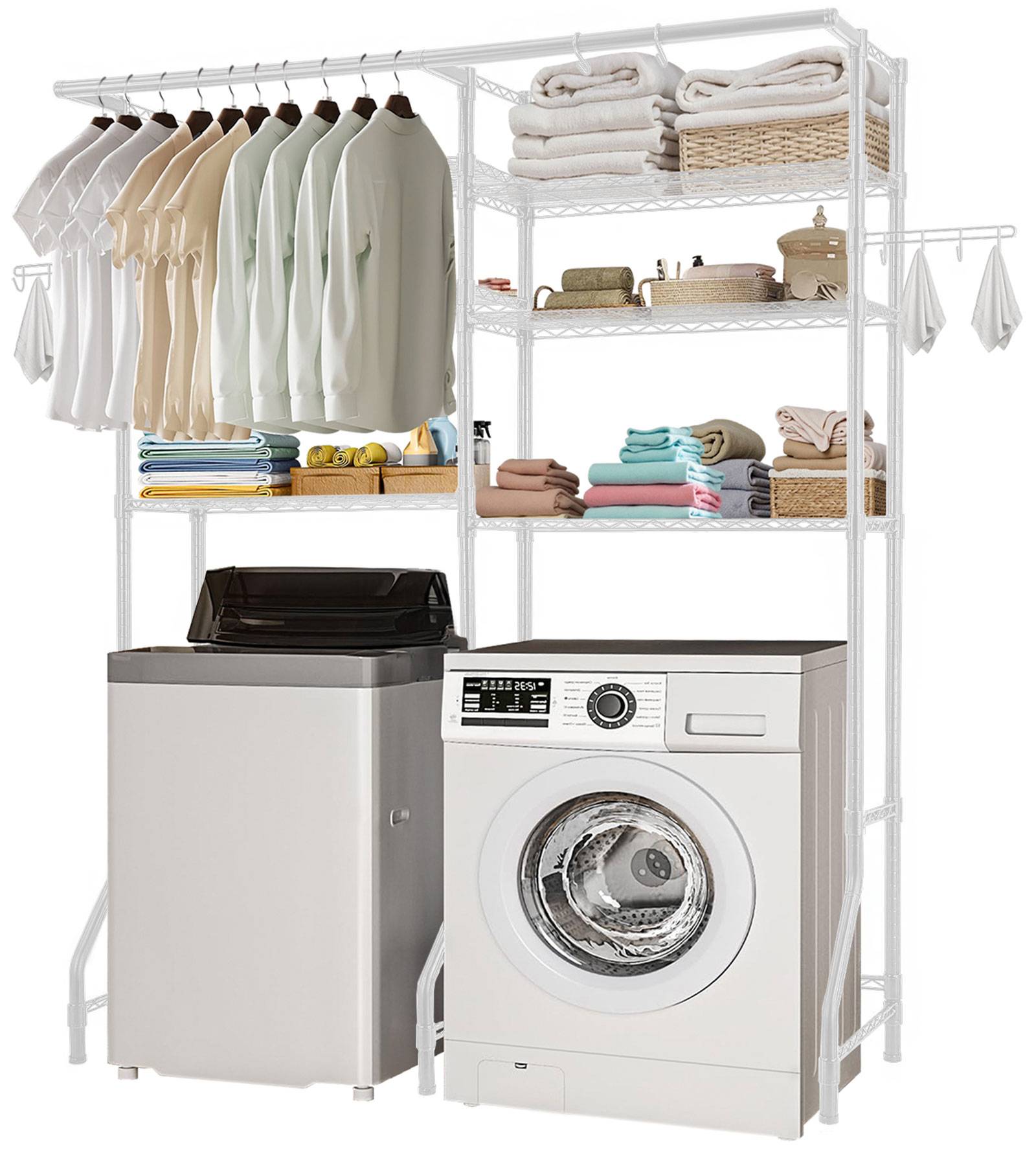 VEVOR Étagère rangement lave-linge/sèche-linge 6 niveaux, étendoir, réglable. - Image 1