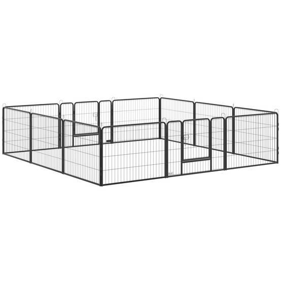 Parc pour chien à 12 panneaux avec 2 portes, utilisable en intérieur et en extérieur, en acier, 80 x 60 cm, gris - Image 1