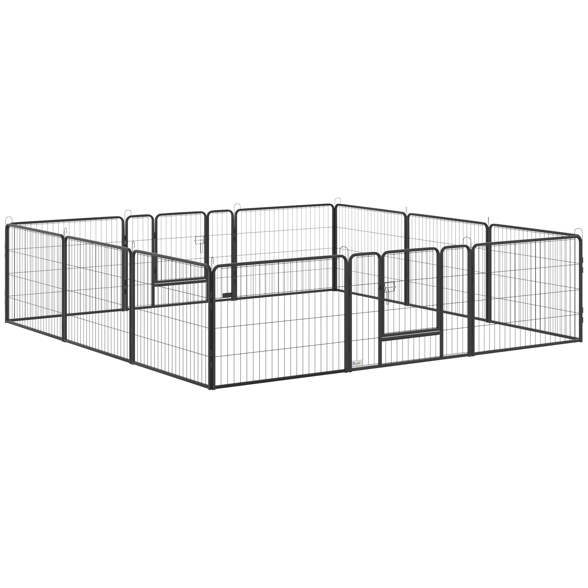 Parc pour chien à 12 panneaux avec 2 portes, utilisable en intérieur et en extérieur, en acier, 80 x 60 cm, gris