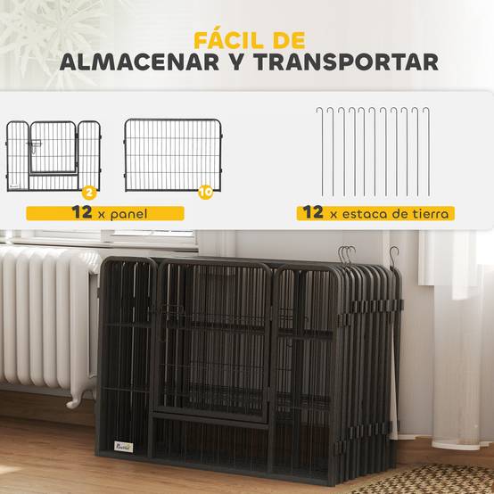Parc pour chien à 12 panneaux avec 2 portes, utilisable en intérieur et en extérieur, en acier, 80 x 60 cm, gris - Image 7