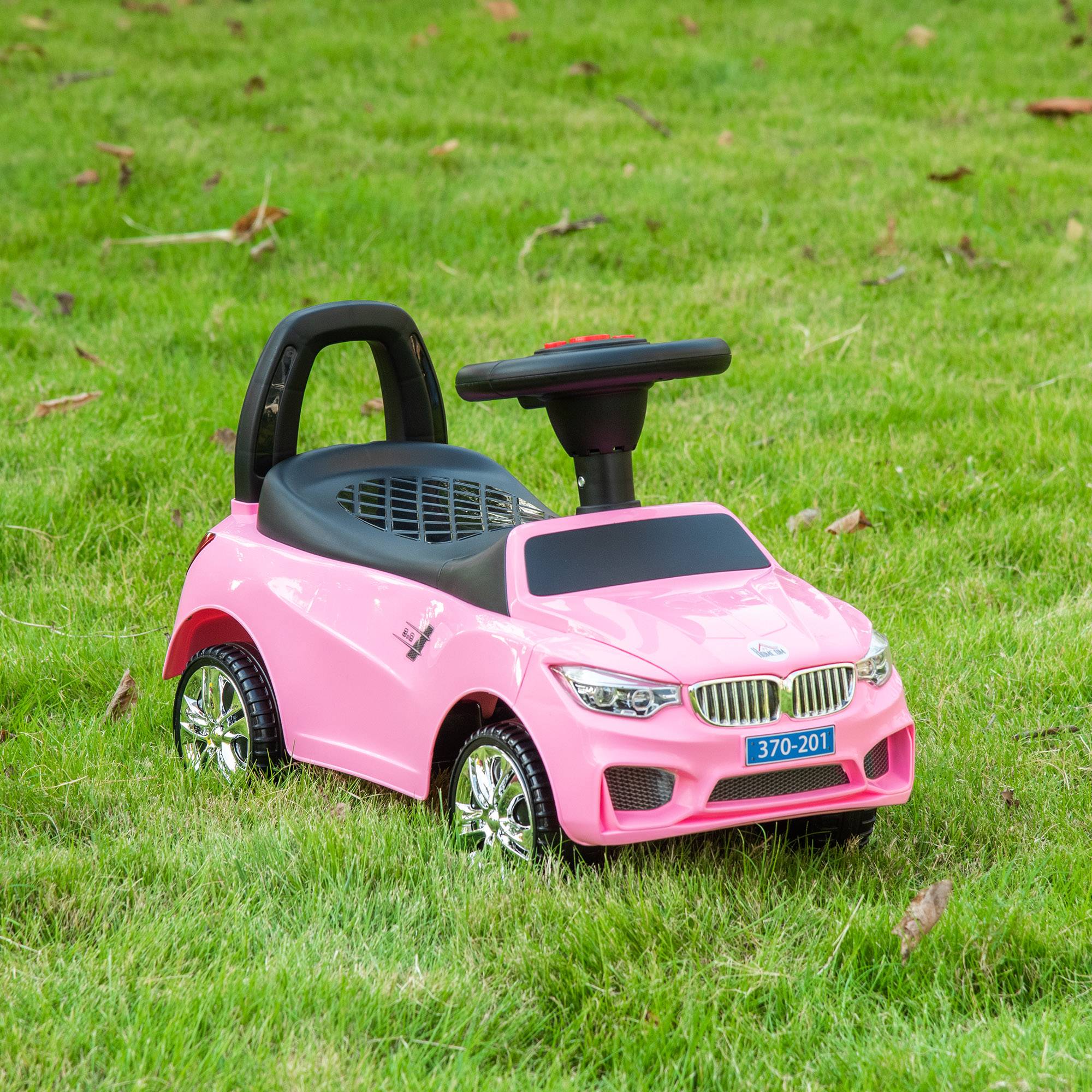 Porteur enfants voiture, véhicule à pousser avec coffre à jouets, klaxon, phares et musique, 63,5 x 28 x 36 cm, rose - Image 4