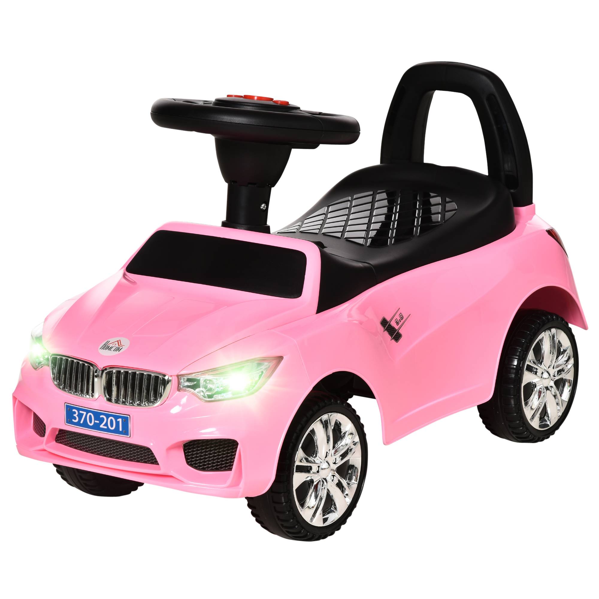 Porteur enfants voiture, véhicule à pousser avec coffre à jouets, klaxon, phares et musique, 63,5 x 28 x 36 cm, rose - Image 2