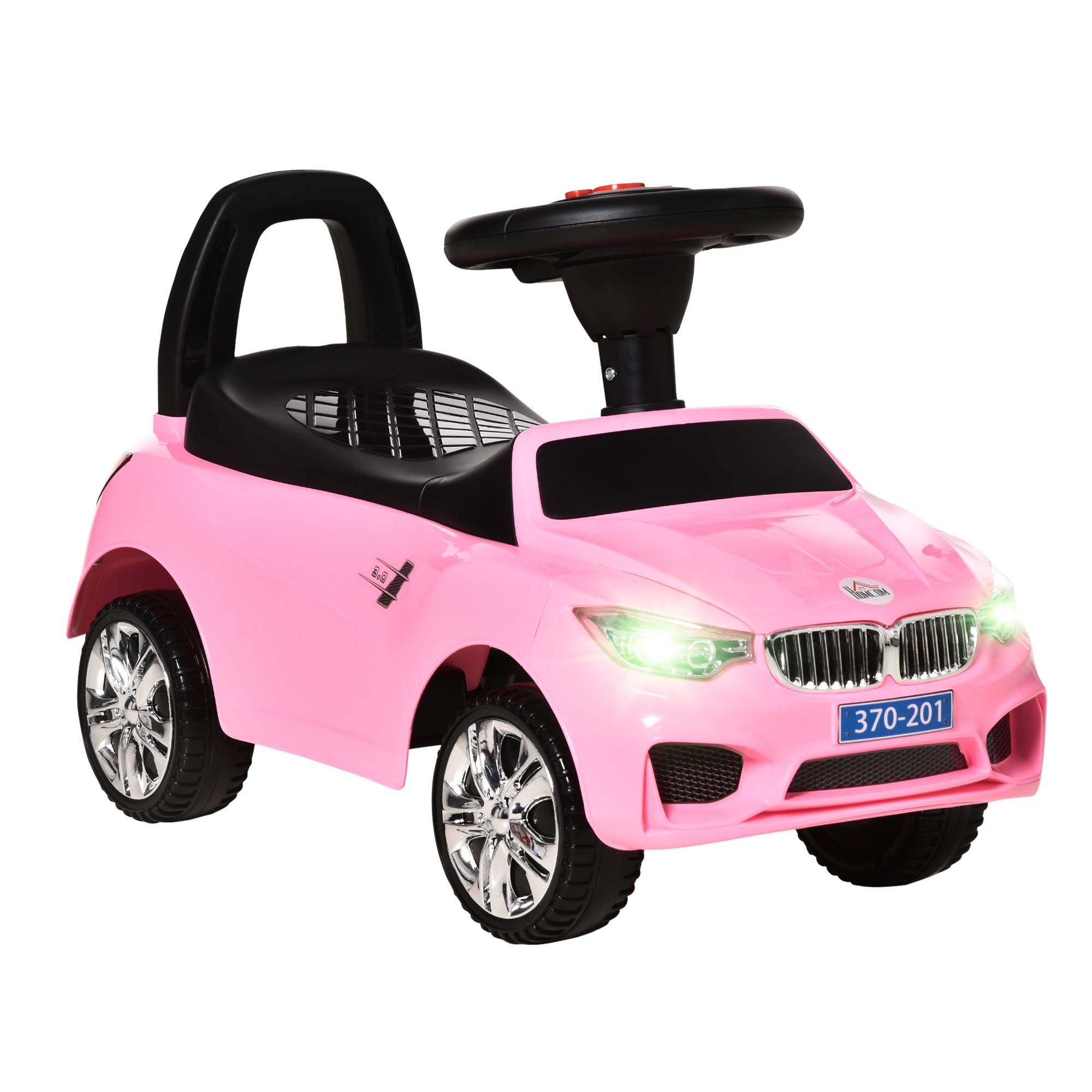 Porteur enfants voiture, véhicule à pousser avec coffre à jouets, klaxon, phares et musique, 63,5 x 28 x 36 cm, rose - Image 1