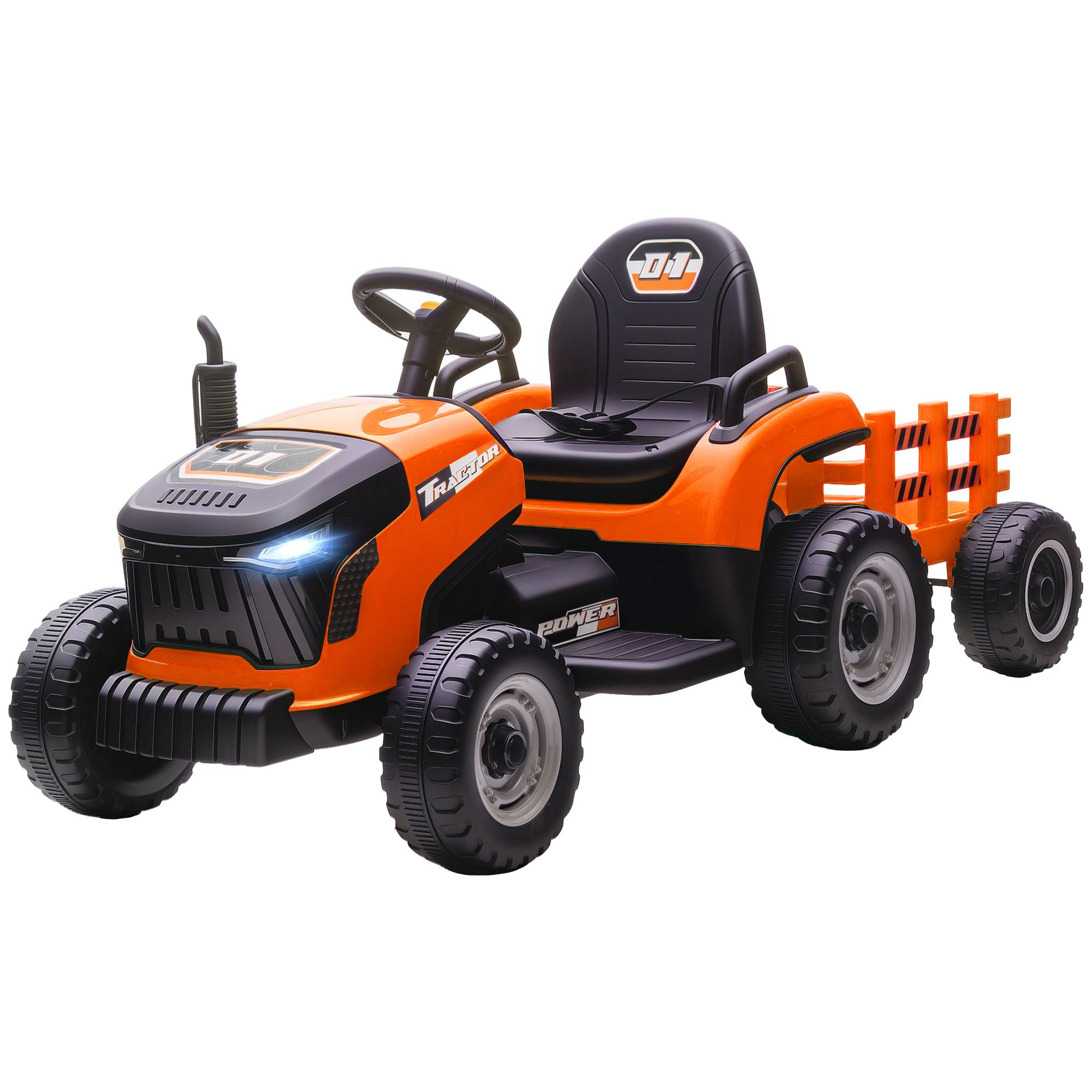 Sans Marque - Tracteur électrique enfants avec remorque amovible, voiture électrique enfants, télécommande 2,4G, 139x58x55cm, orange - Image 2